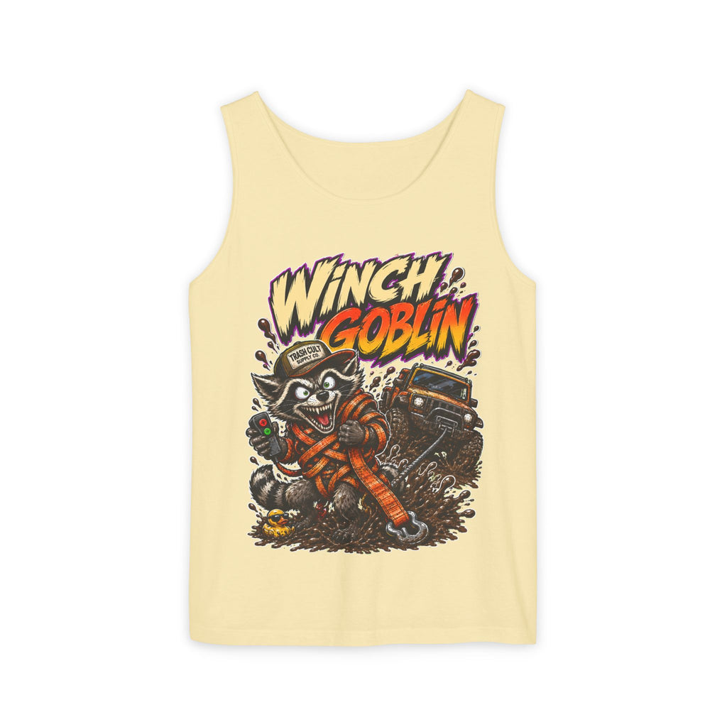 Winch Goblin Graphic Tank Top — Retro Cartoon Mechanic Design