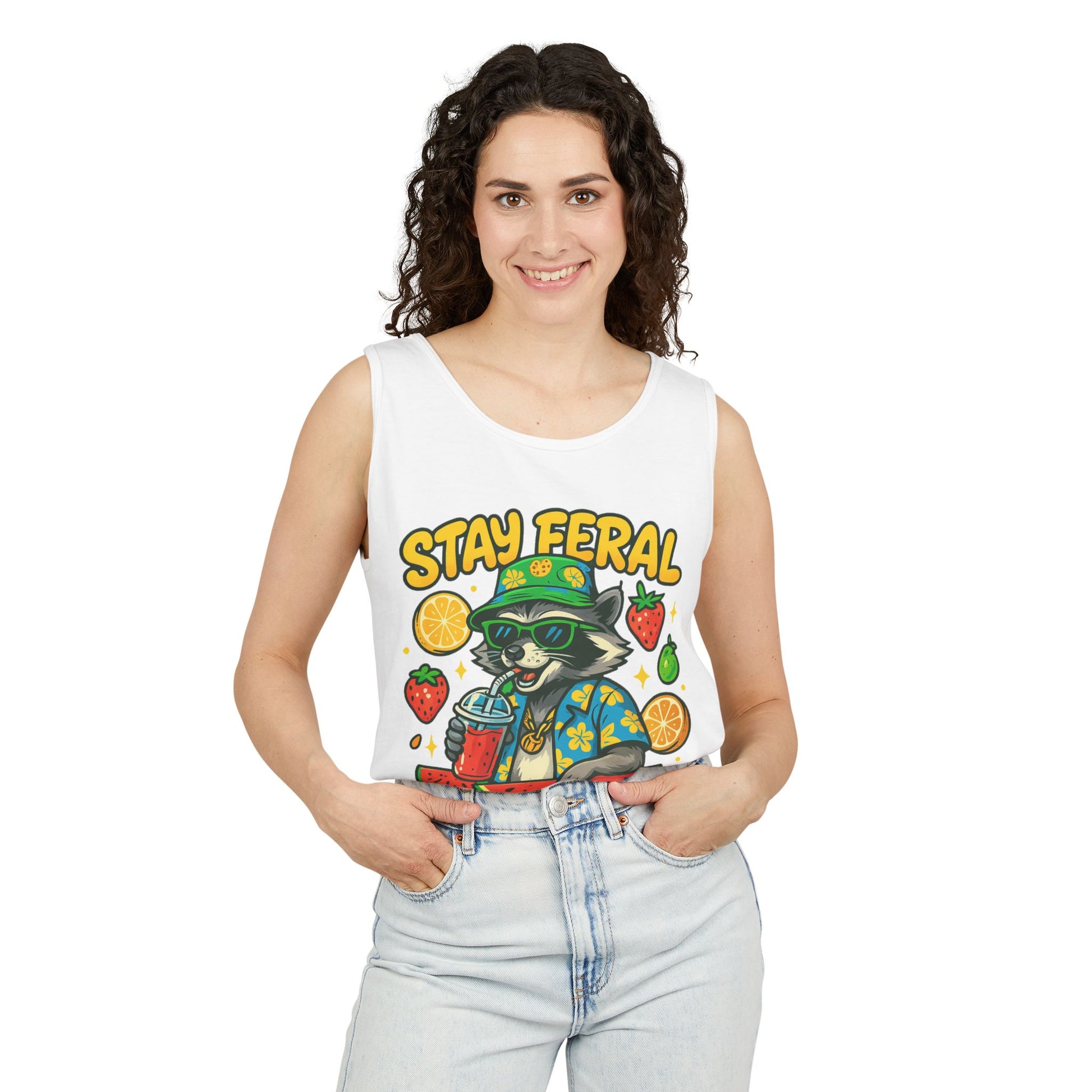 Stay Feral Stay Fresh Tank Top, Summer Apparel, Unisex Graphic Tee, Beachwear, Fun Gift for Animal Lovers