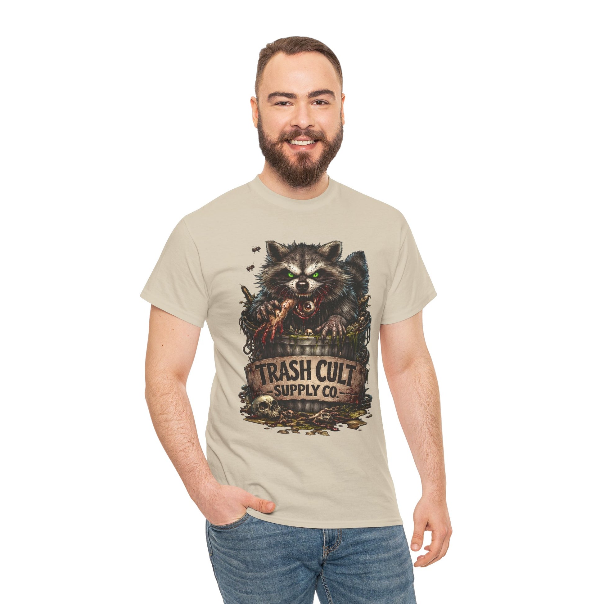 Raccoon 'Trash Cult Supply Co.' Graphic Tee — Vintage Grunge Animal Streetwear