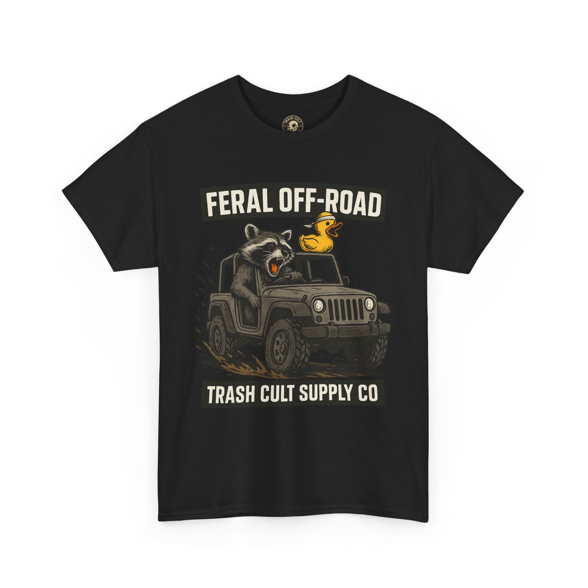Feral Off-Road Raccoon Jeep Shirt – Mud Slinging Chaos | Trash Cult Supply Co | Gildan 5000 Tee