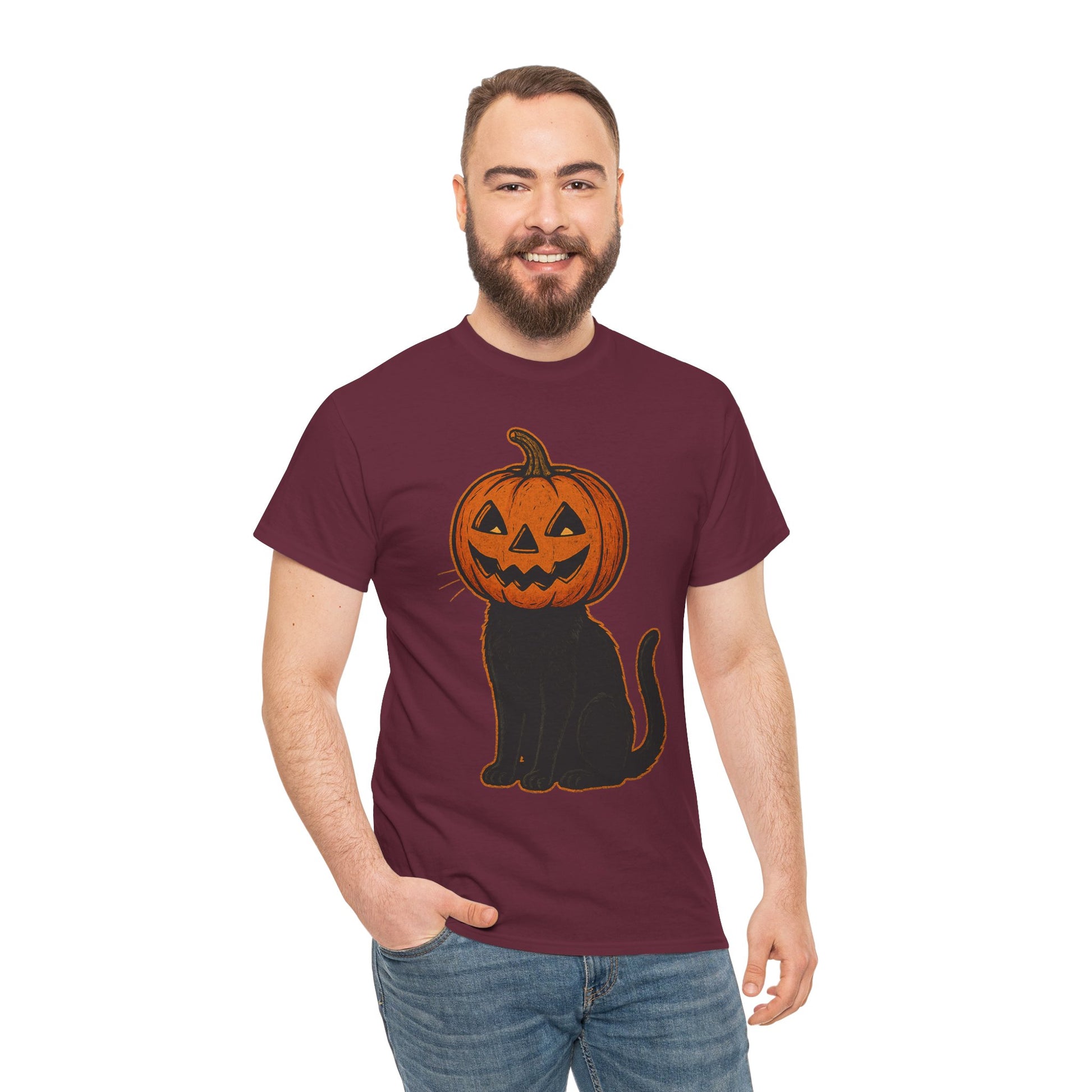 Black Cat Pumpkin Head Halloween T-Shirt – Jack O’Lantern Cat Design