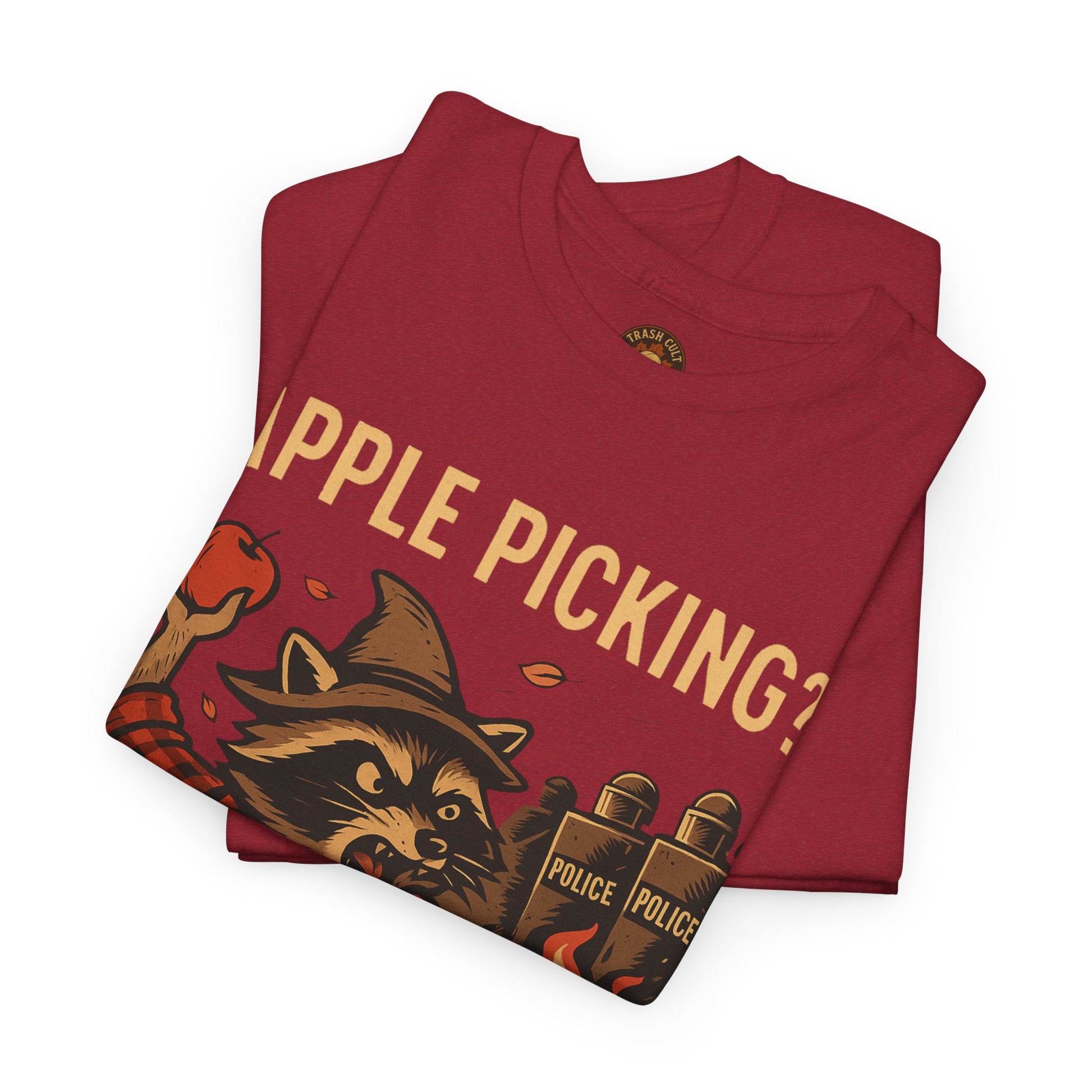 Apple Picking? I Pick Violence Shirt – Angry Raccoon Riot Tee – Fall of Humanity Collection – Trash Cult Supply Co.