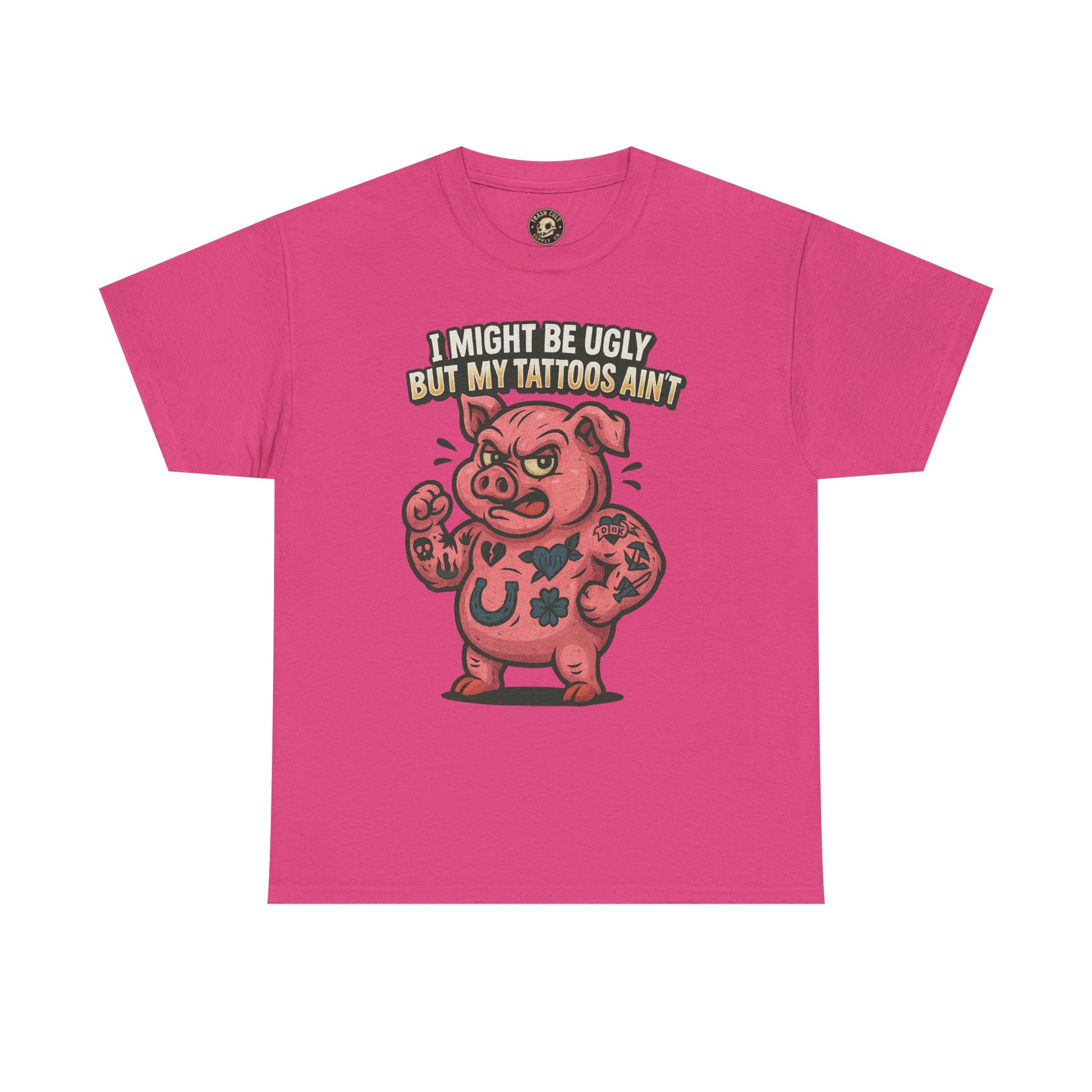 Funny Pig Tattoo Unisex Heavy Cotton Tee, Graphic Shirt, Gift for Tattoo Lovers, Casual Wear, Humor Tees