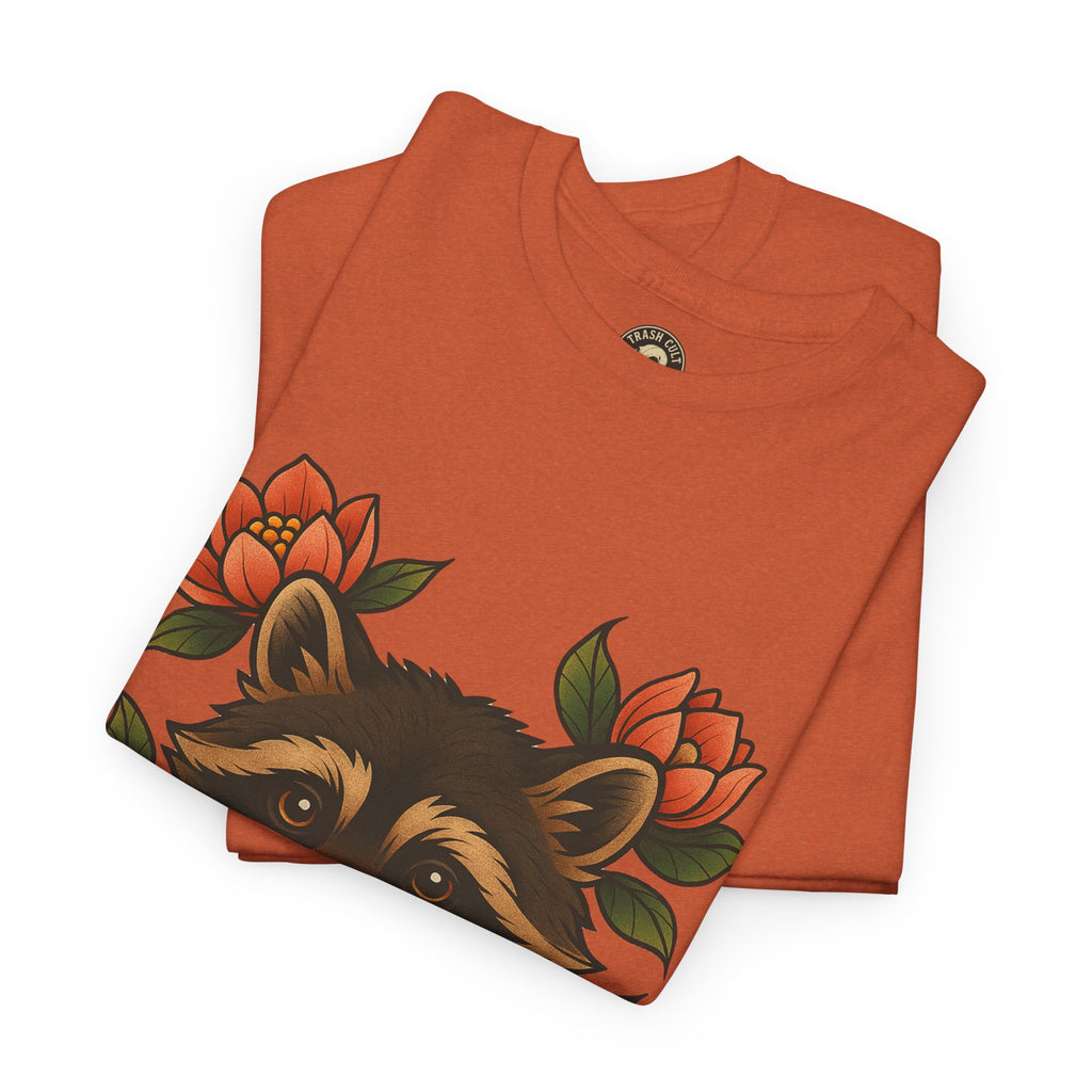 Neo-Traditional Raccoon & Lotus Tattoo Shirt – Trash Cult Supply Co. – Gildan 5000
