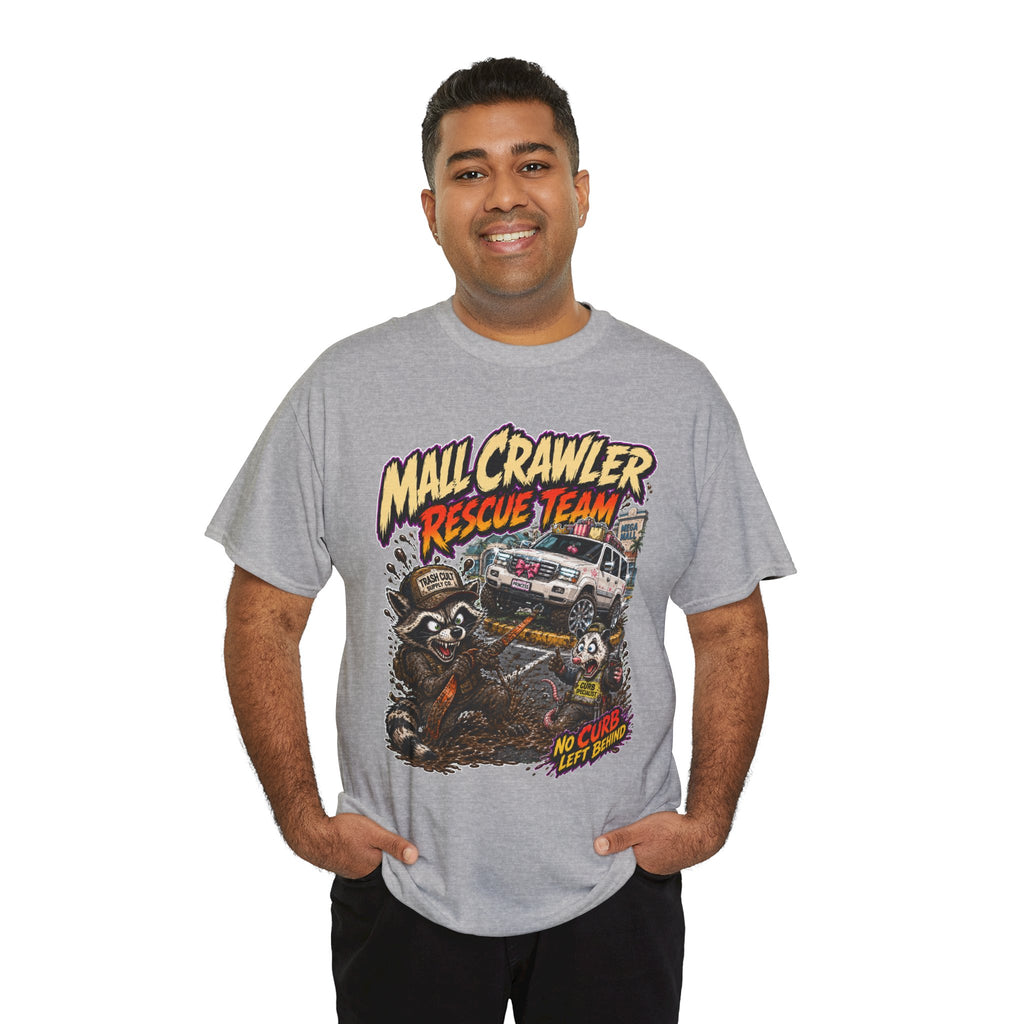 Mall Crawler Rescue Team T‑Shirt — Vintage Raccoon Rescue Graphic Tee (“No Curb Left Behind”)