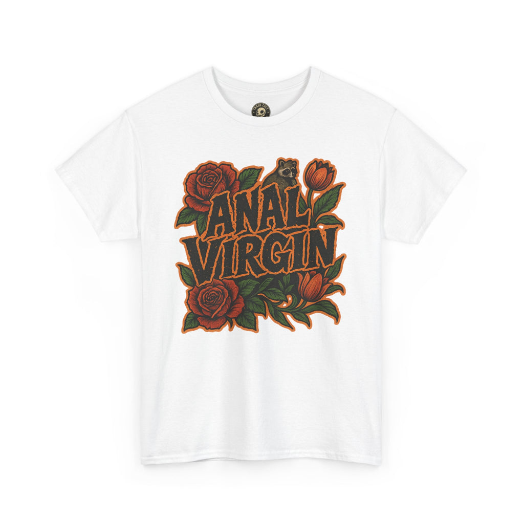 Anal Virgin Bold Floral Trashcore Tee – Funny Raccoon Shirt – Gildan 5000