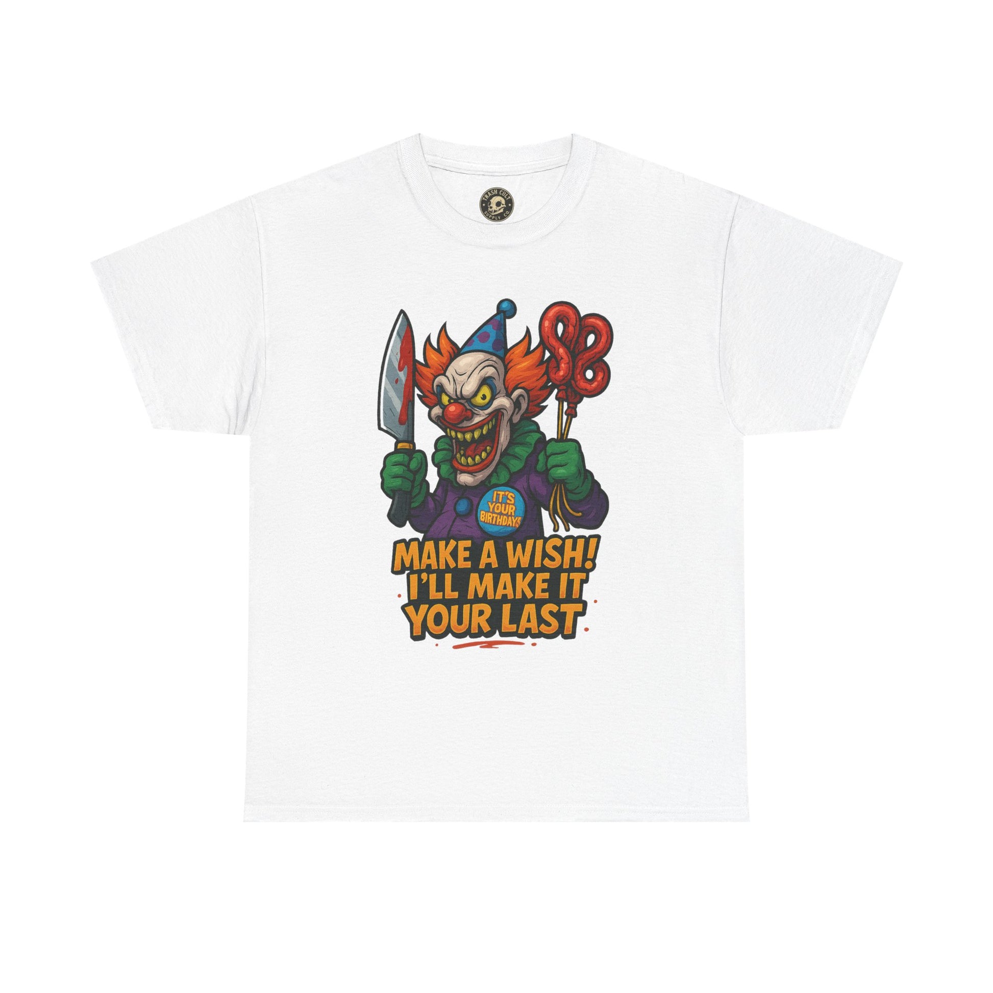 Creepy Clown Tee - Halloween Costume Shirt, Unisex Heavy Cotton Tee, Spooky Graphic Tee, Gag Gift, Horror Fan Apparel