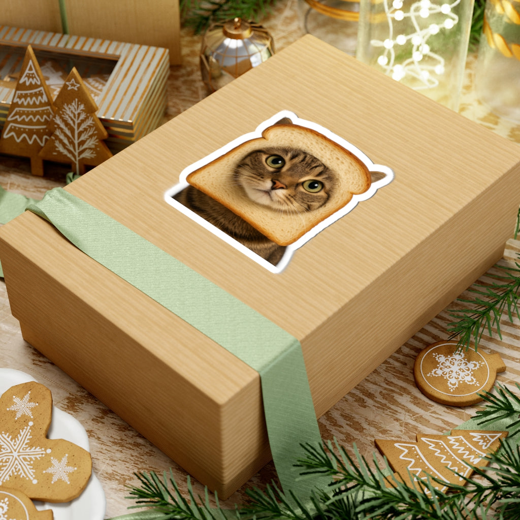 In Bread Cat Kiss Cut Sticker – Funny Realistic Cat Meme – Bread Face Kitty Decal