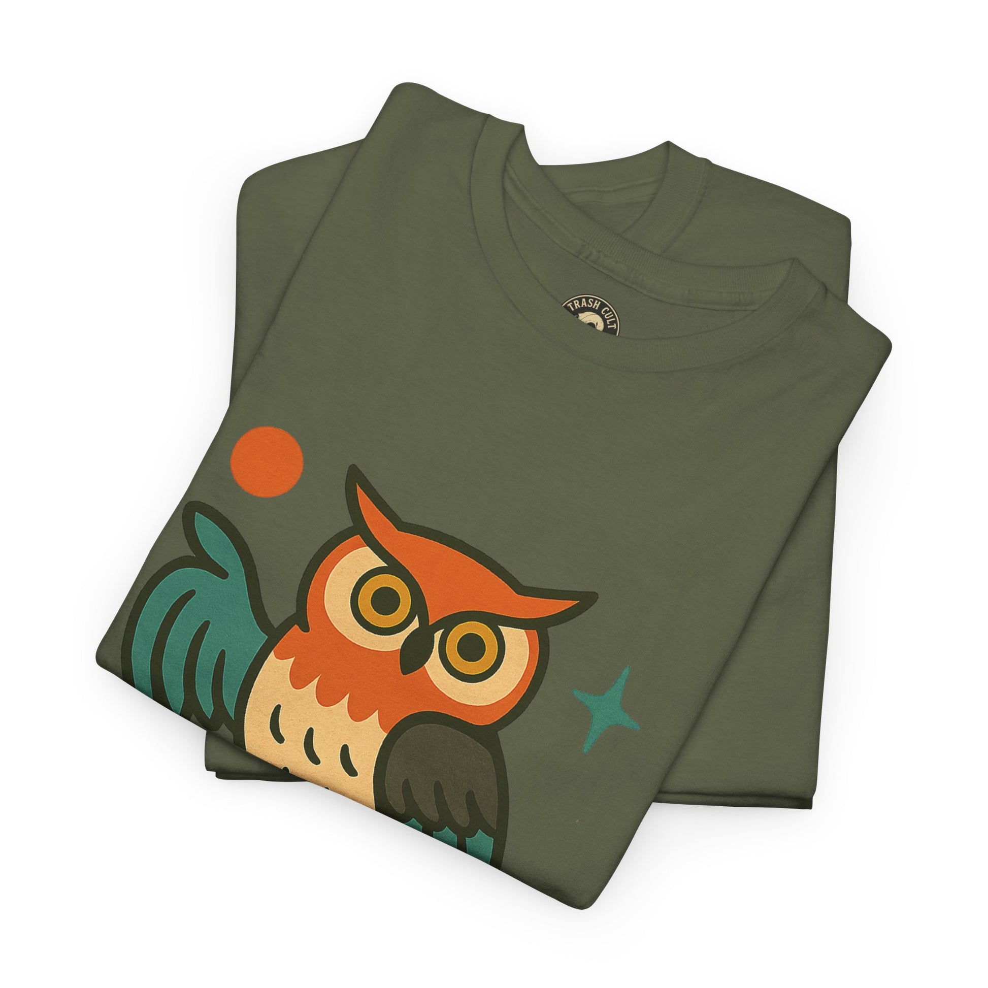 Vintage Owl Graphic Tee, Unisex Heavy Cotton Tee, Trash Cult Shirt, Nature Lover Gift, Eco-Friendly Apparel