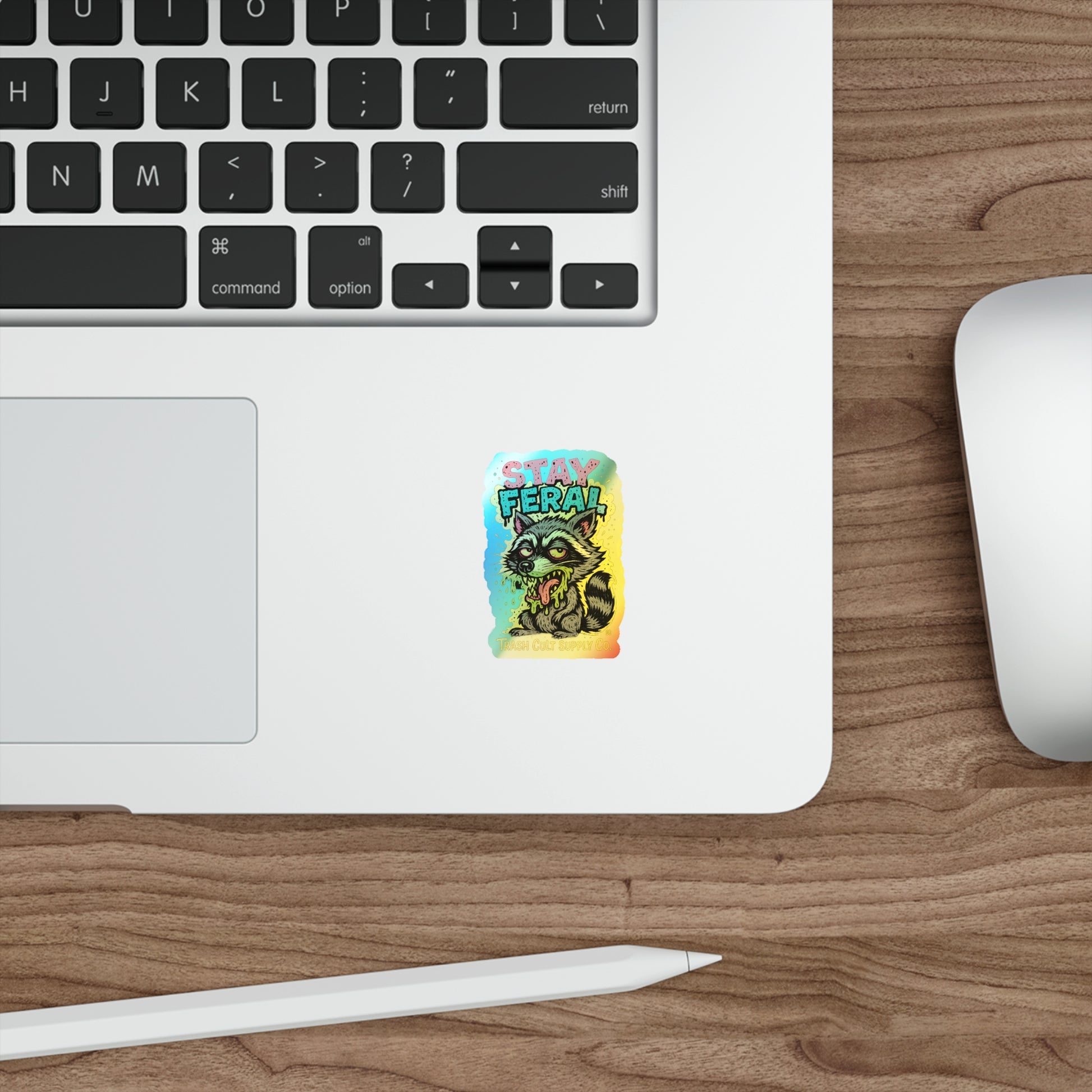 Holographic Die-Cut Stickers - Stay Feral, Fun Decor, Skateboard Accessories, Cool Vibe, Gift for Animal Lovers, Distinctive Art