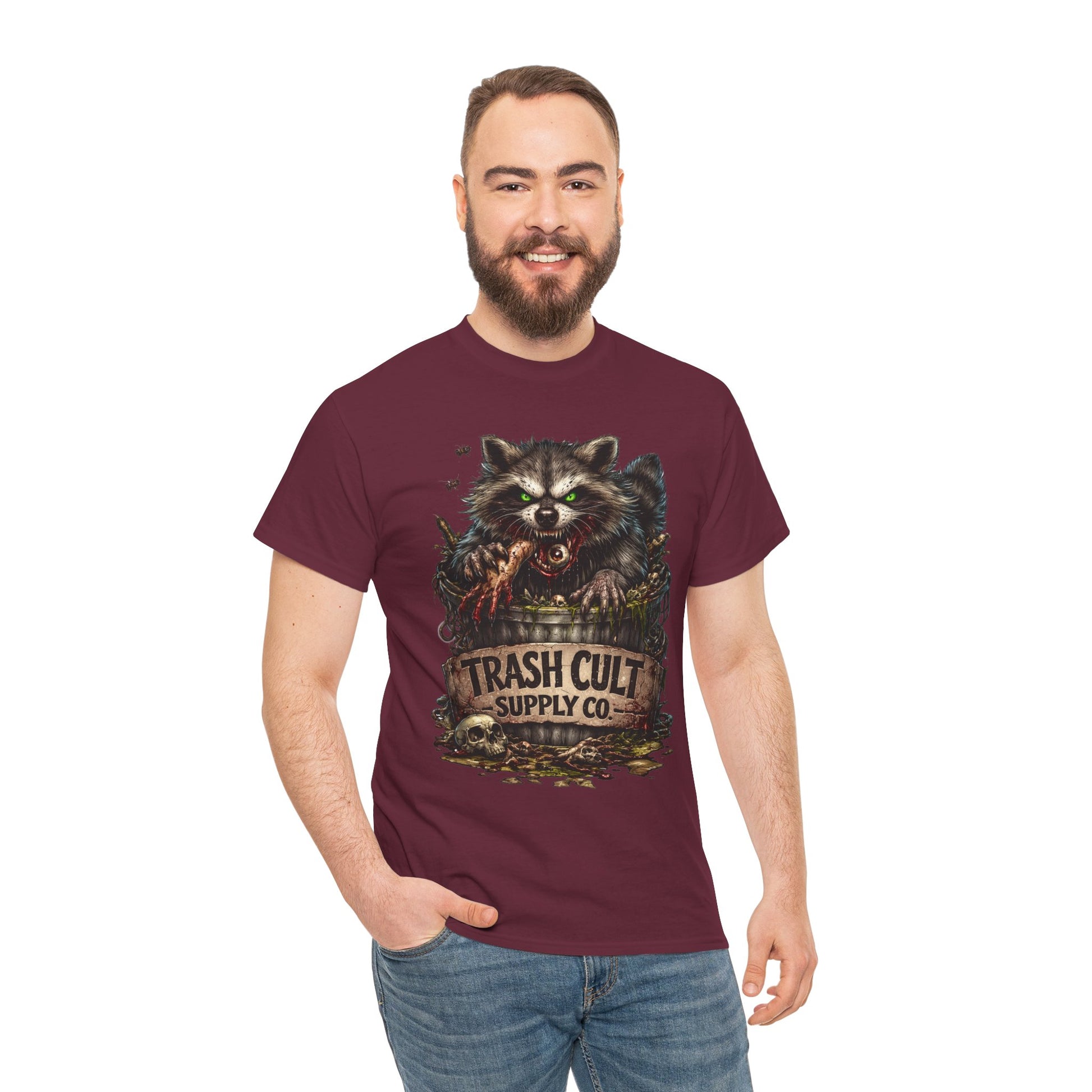 Raccoon 'Trash Cult Supply Co.' Graphic Tee — Vintage Grunge Animal Streetwear