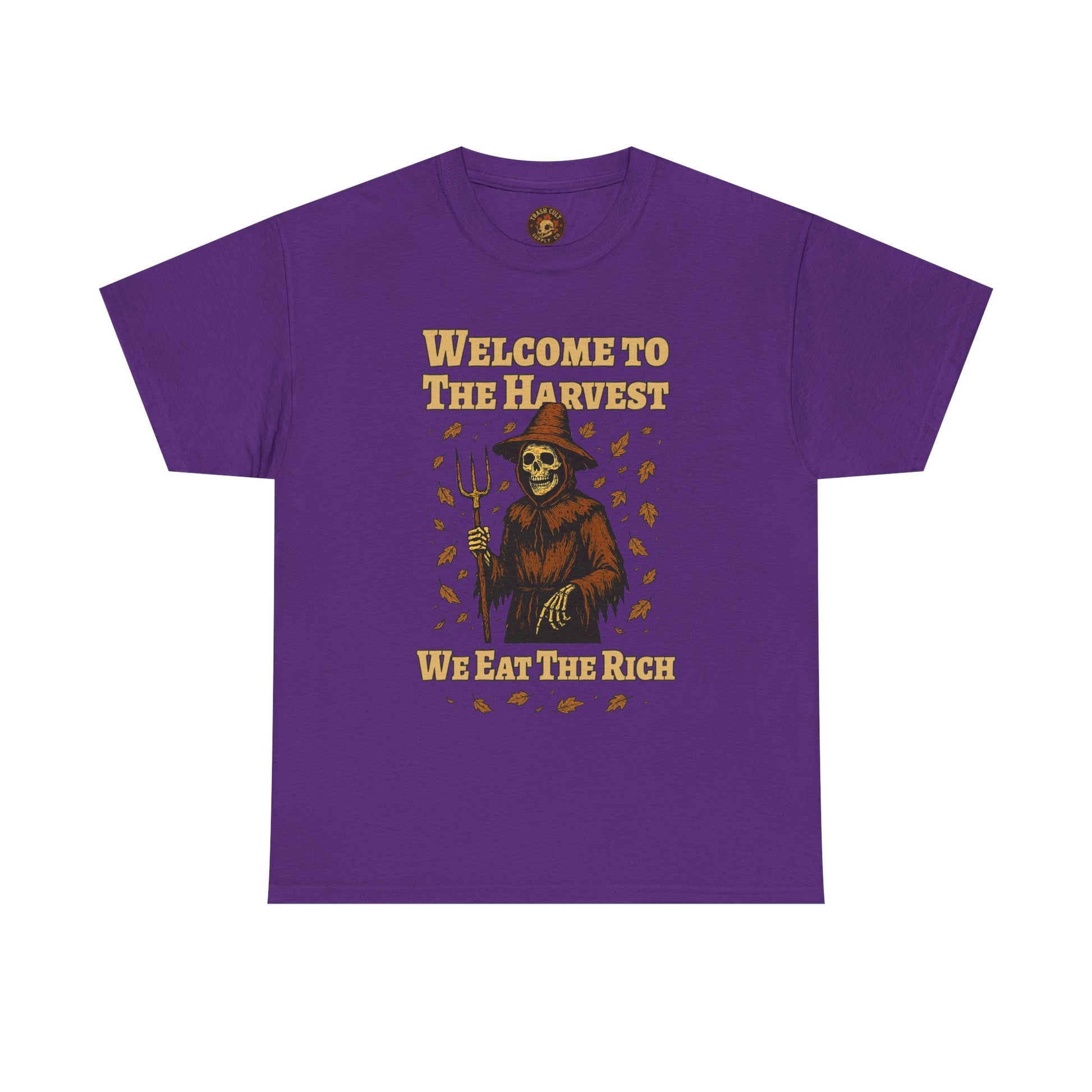 Eat the Rich Shirt – Welcome to the Harvest Skeleton Scarecrow Tee – Fall of Humanity Collection – Trash Cult Supply Co.