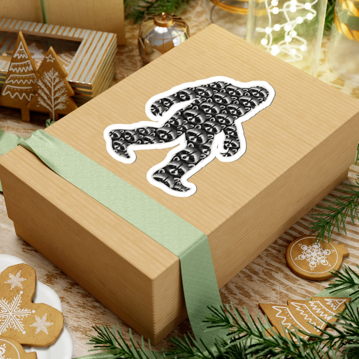 Bigfoot Raccoon Collage Sticker – Funny Cryptid Kiss Cut Design