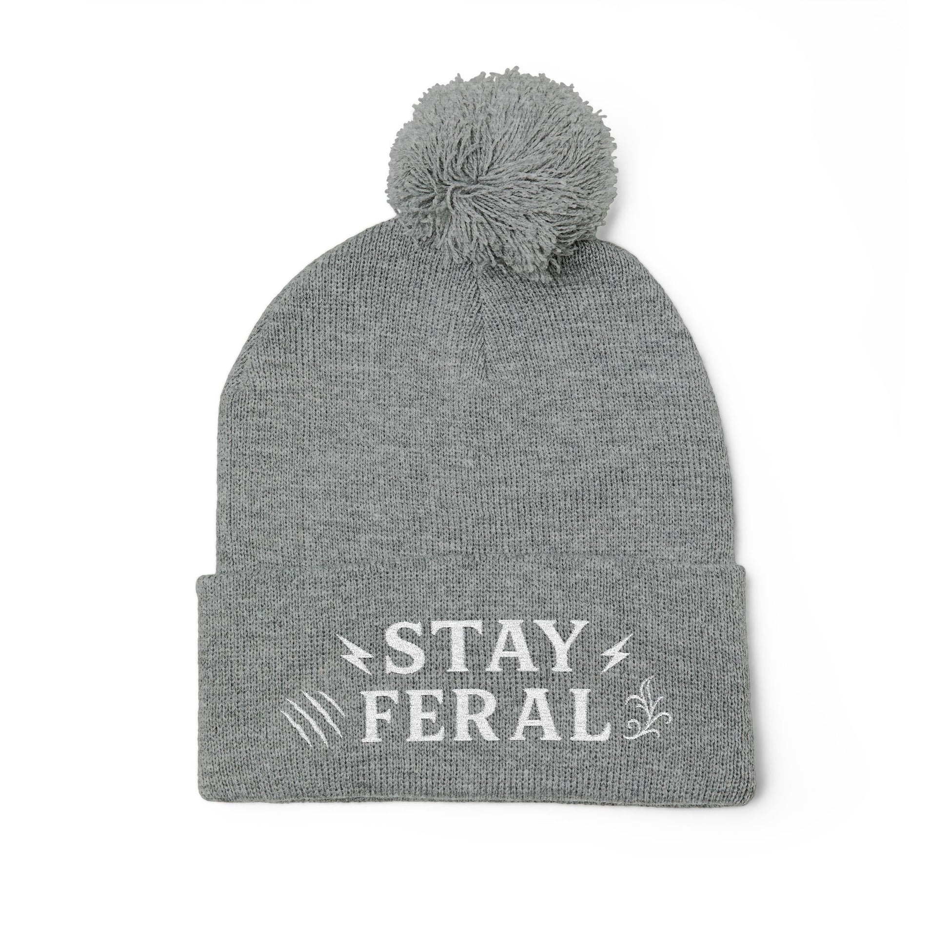Stay Feral Pom-Pom Knit Cap, Cozy Winter Beanie, Embroidered Hats for Adventurers, Gift for Outdoorsy Friends, Stylish Cold Weather [...]