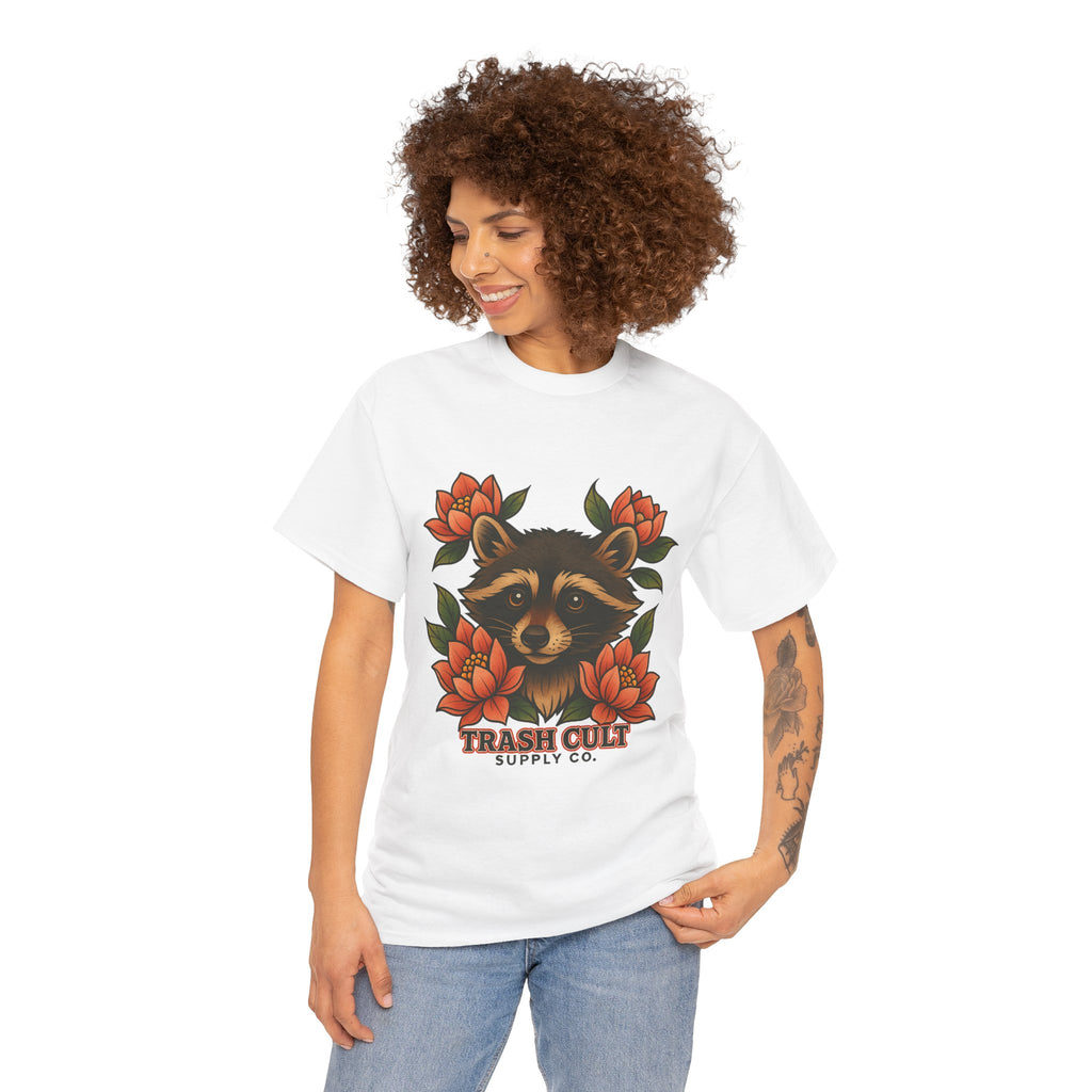 Neo-Traditional Raccoon & Lotus Tattoo Shirt – Trash Cult Supply Co. – Gildan 5000