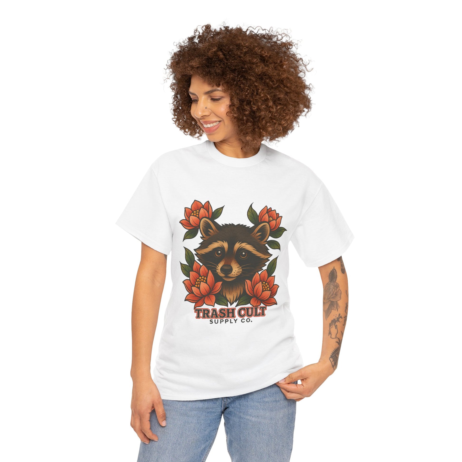 Neo-Traditional Raccoon & Lotus Tattoo Shirt – Trash Cult Supply Co. – Gildan 5000