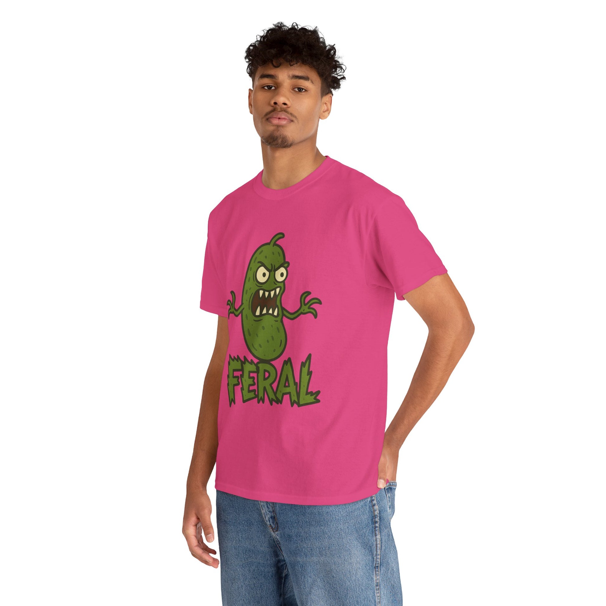 Feral Pickle Cartoon Tee – Trashcore Angry Pickle Shirt – Gildan 5000 Unisex Heavy Cotton