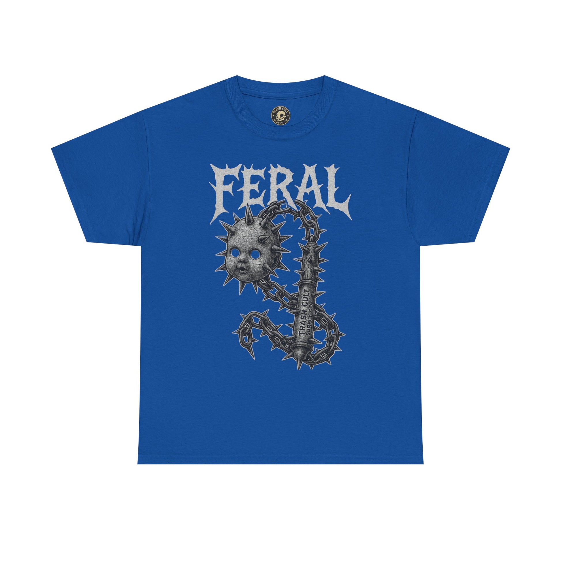FERAL Spiked Doll Flail Tee – Halftone Gothic Weapon Shirt | Trash Cult Supply Co. | Gildan 5000