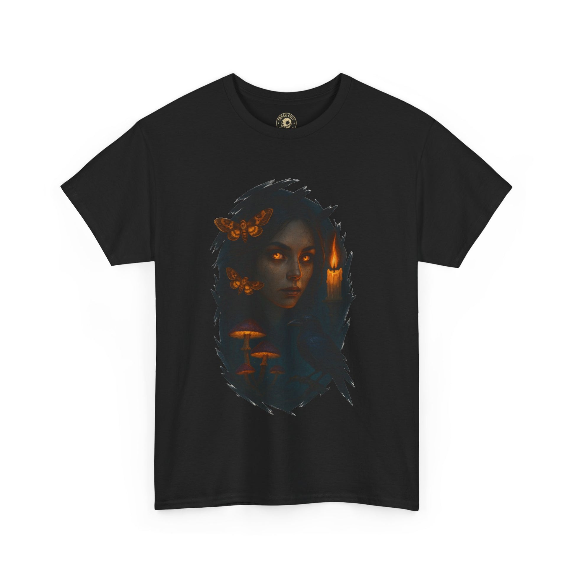 Mystical Night Unisex Heavy Cotton Tee, Witchy Shirt, Halloween Apparel, Fantasy Tee, Gift for Her, Art Graphic Tee