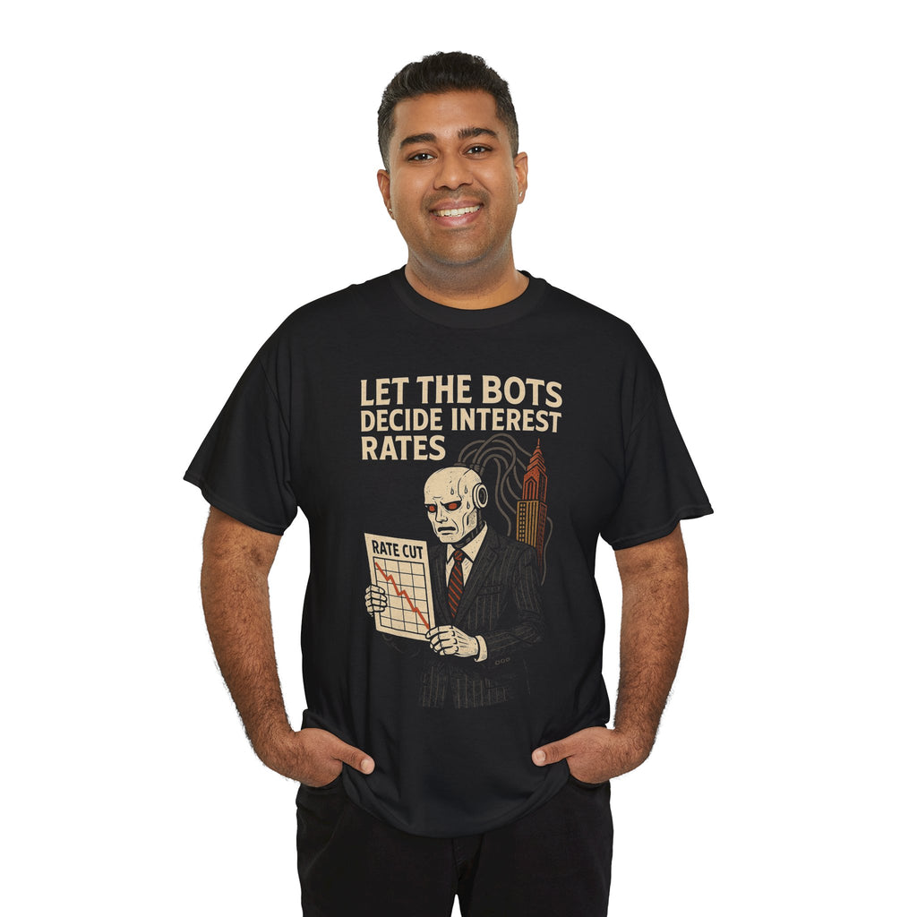AI Bot Interest Rate Cut Shirt – Satirical Cyberpunk Finance Graphic Tee