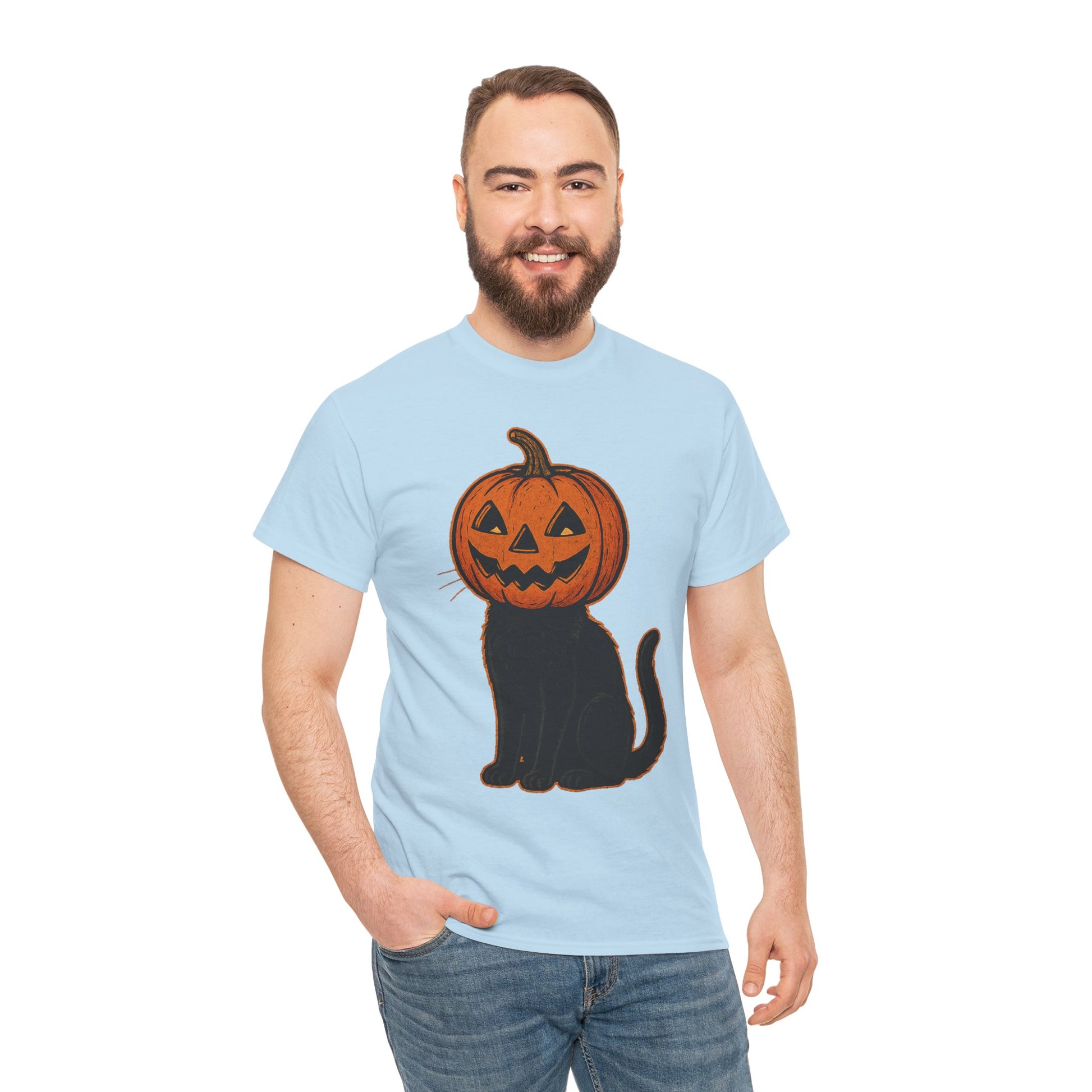 Black Cat Pumpkin Head Halloween T-Shirt – Jack O’Lantern Cat Design