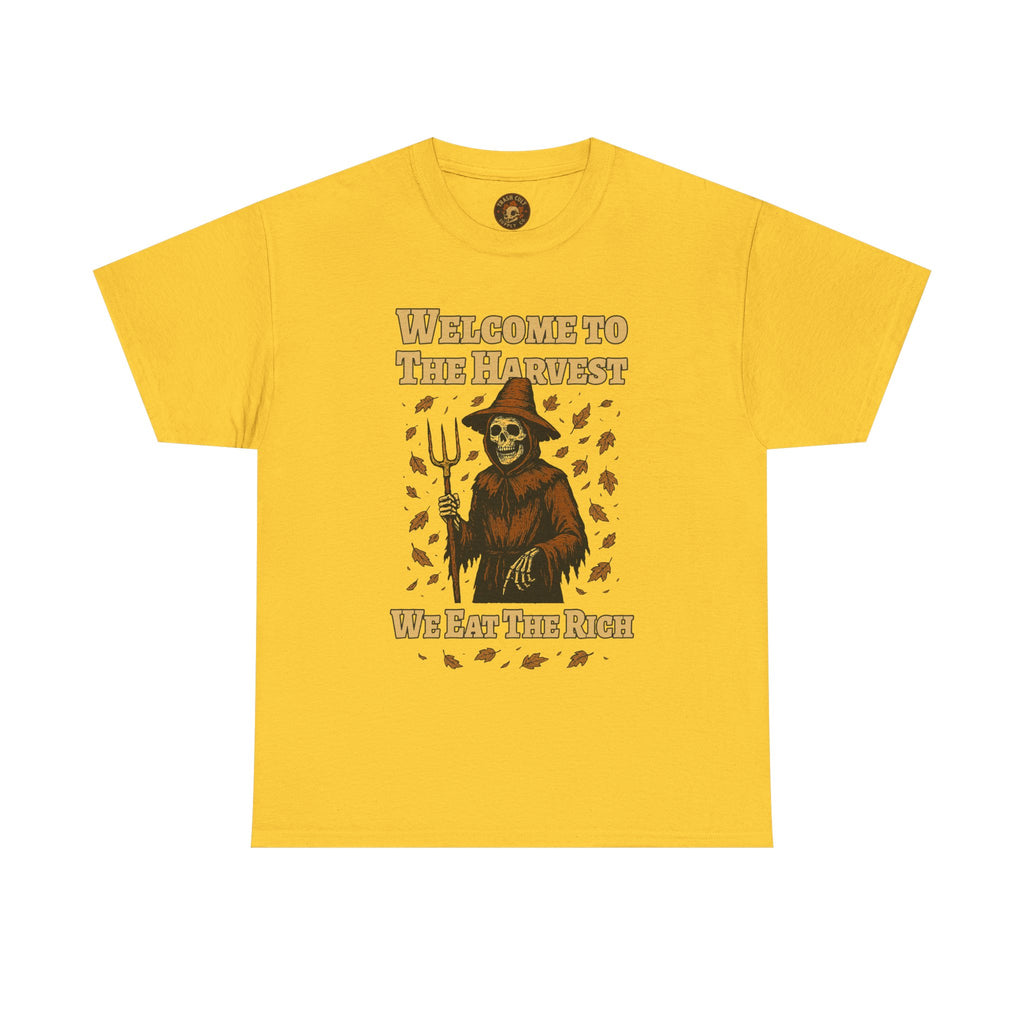 Eat the Rich Shirt – Welcome to the Harvest Skeleton Scarecrow Tee – Fall of Humanity Collection – Trash Cult Supply Co.