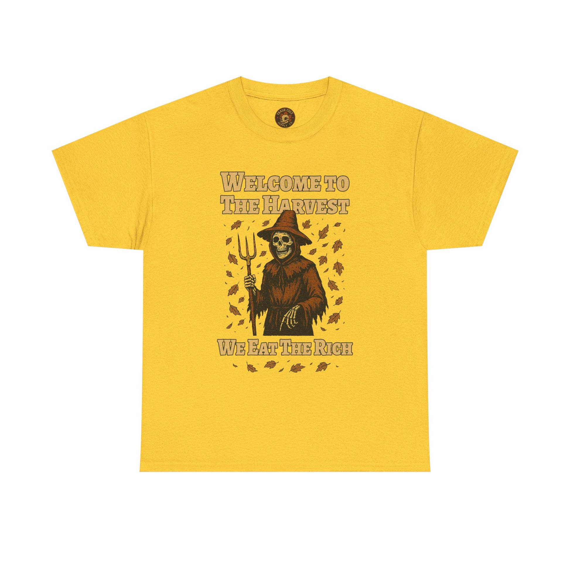 Eat the Rich Shirt – Welcome to the Harvest Skeleton Scarecrow Tee – Fall of Humanity Collection – Trash Cult Supply Co.