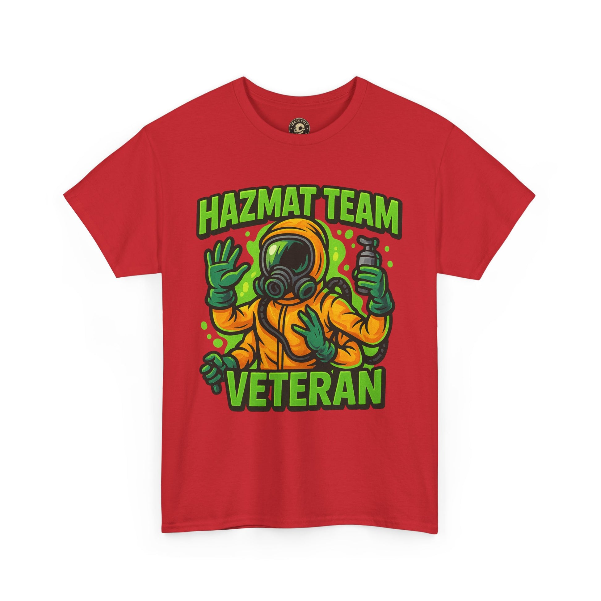 Hazmat Team Veteran T-Shirt – Neon New School Biohazard Graphic Tee | Gildan 5000 Sci-Fi Cotton Shirt