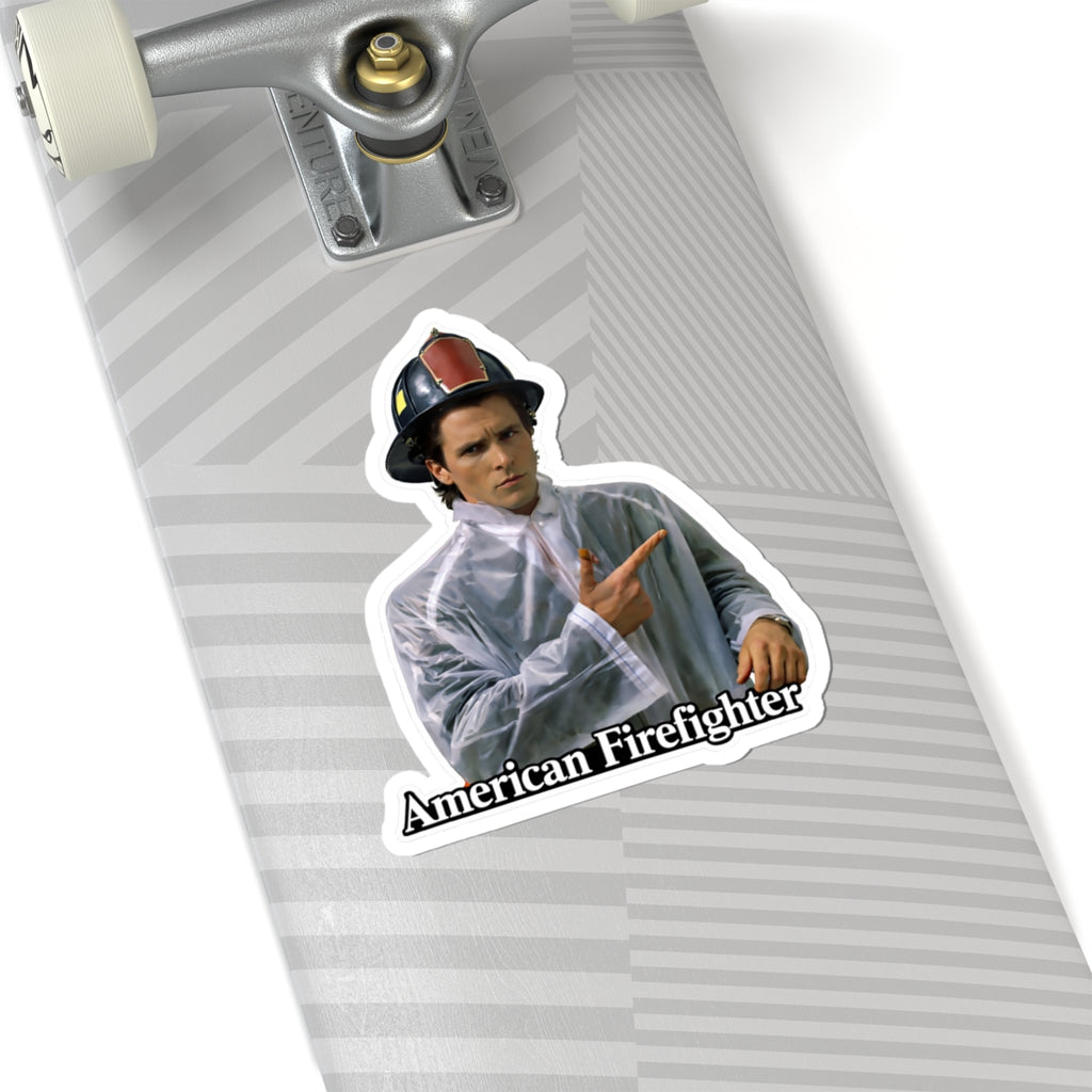 American Firefighter Kiss-Cut Sticker — Retro Fireman Laptop Decal