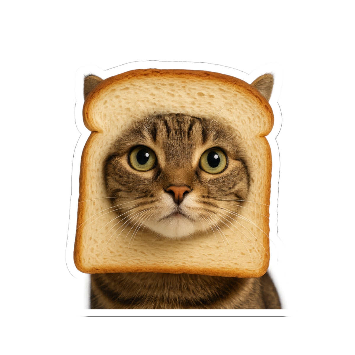 In Bread Cat Kiss Cut Sticker – Funny Realistic Cat Meme – Bread Face Kitty Decal