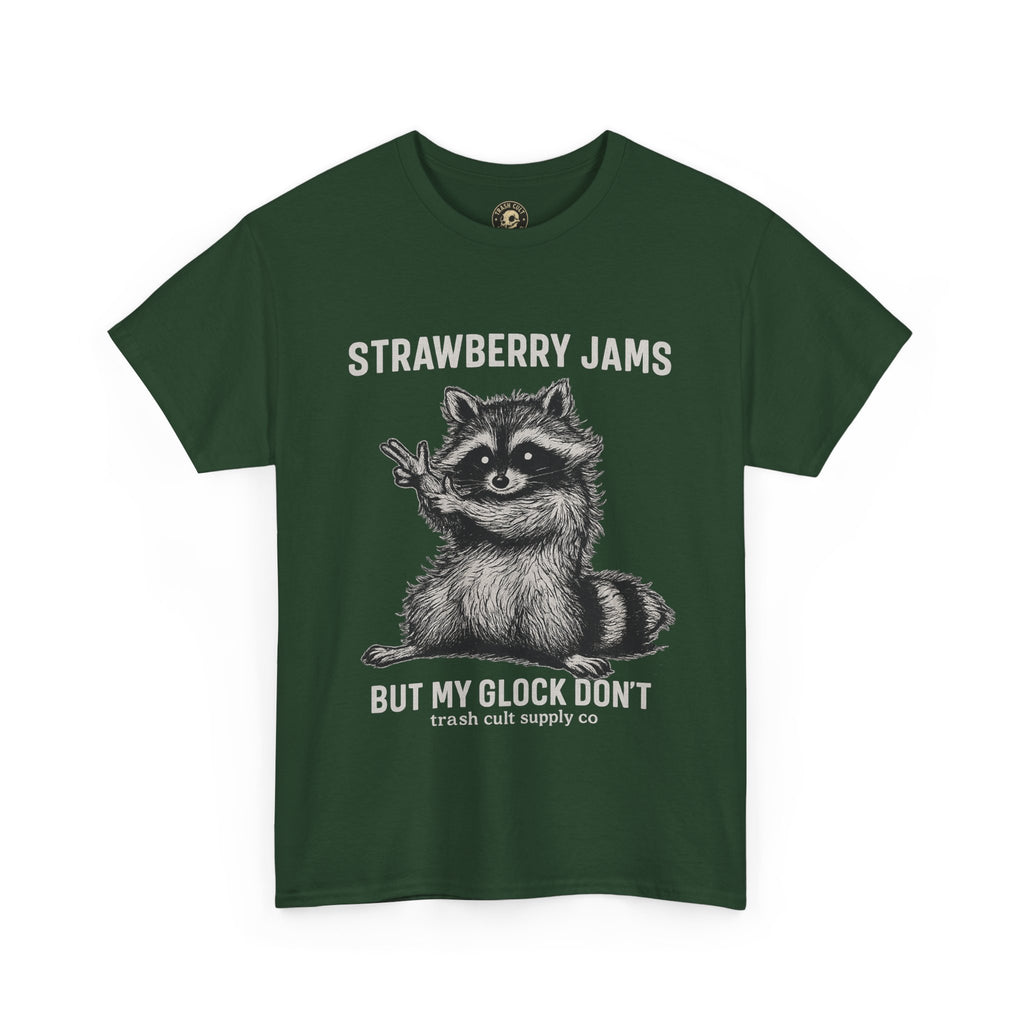 Strawberry Jams But My Glock Don’t Raccoon Shirt – Trash Cult Supply Co. Gildan 5000 Tee