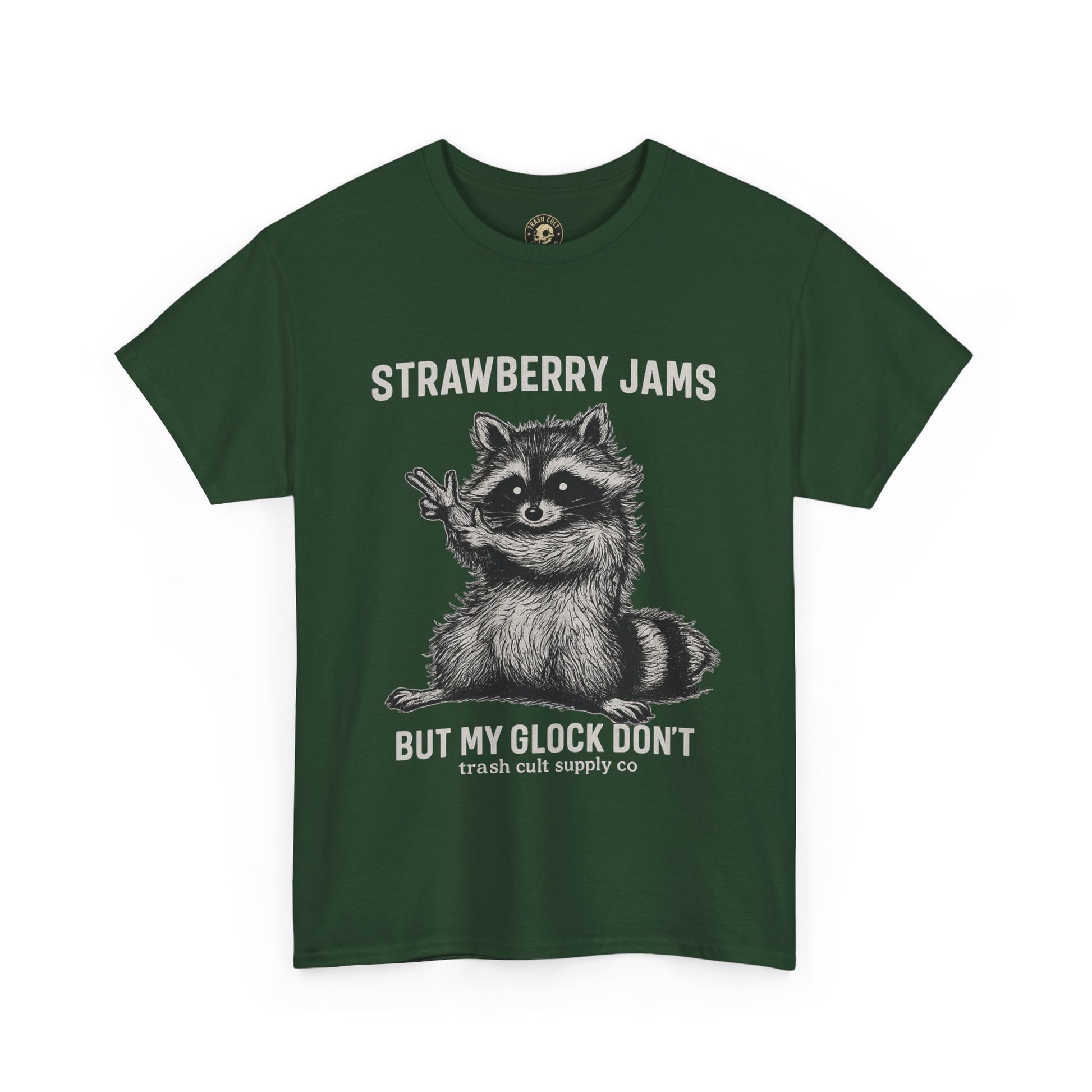 Strawberry Jams But My Glock Don’t Raccoon Shirt – Trash Cult Supply Co. Gildan 5000 Tee