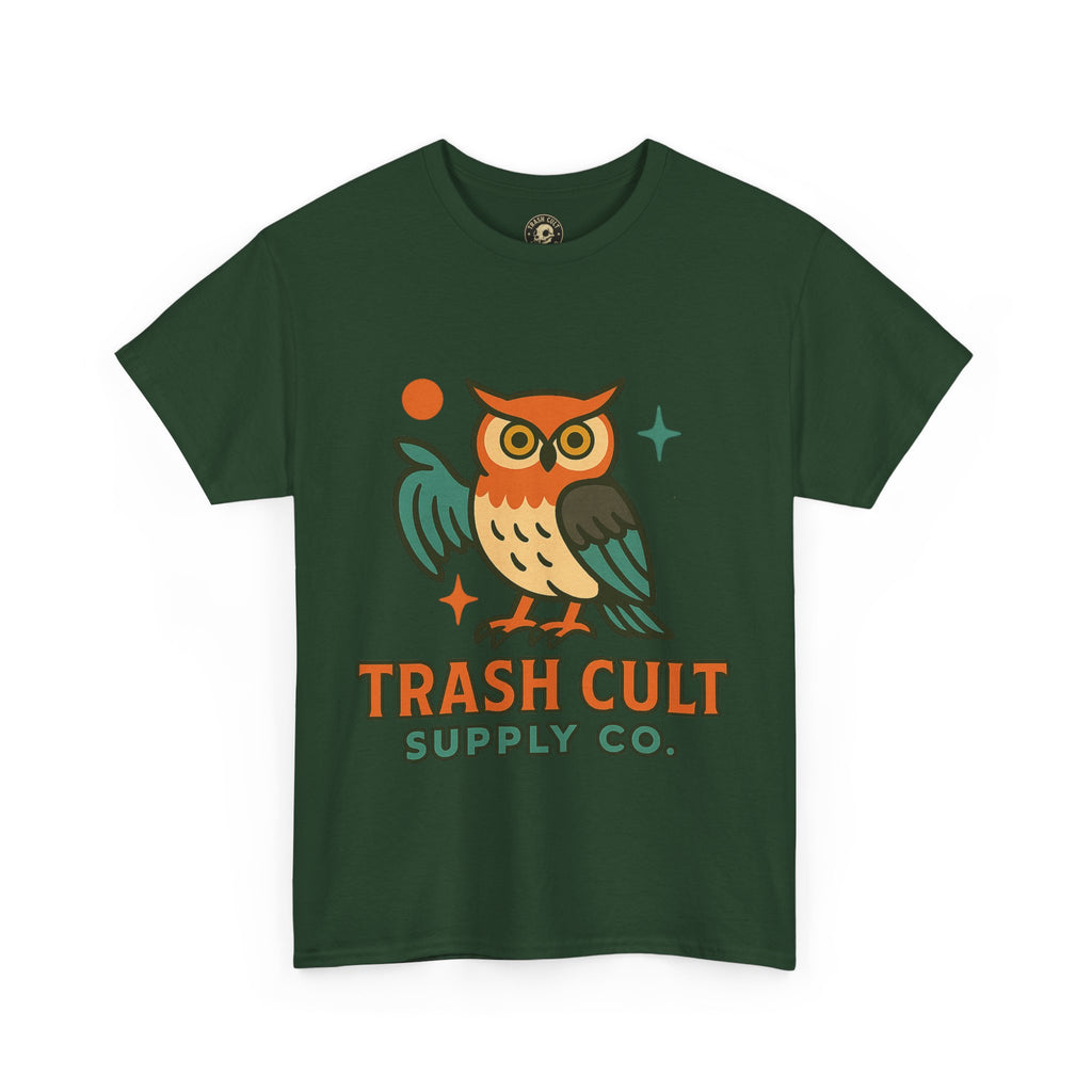 Vintage Owl Graphic Tee, Unisex Heavy Cotton Tee, Trash Cult Shirt, Nature Lover Gift, Eco-Friendly Apparel