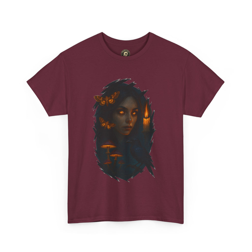 Mystical Night Unisex Heavy Cotton Tee, Witchy Shirt, Halloween Apparel, Fantasy Tee, Gift for Her, Art Graphic Tee