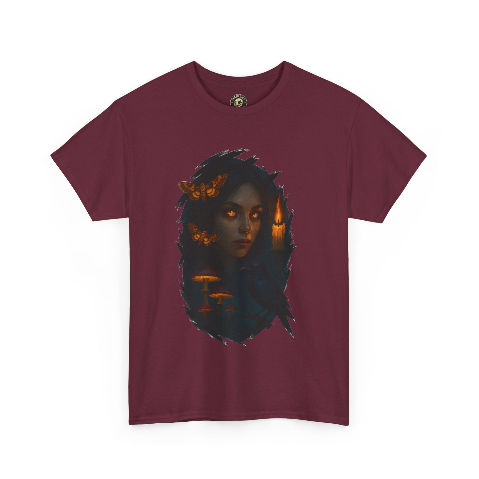 Mystical Night Unisex Heavy Cotton Tee, Witchy Shirt, Halloween Apparel, Fantasy Tee, Gift for Her, Art Graphic Tee
