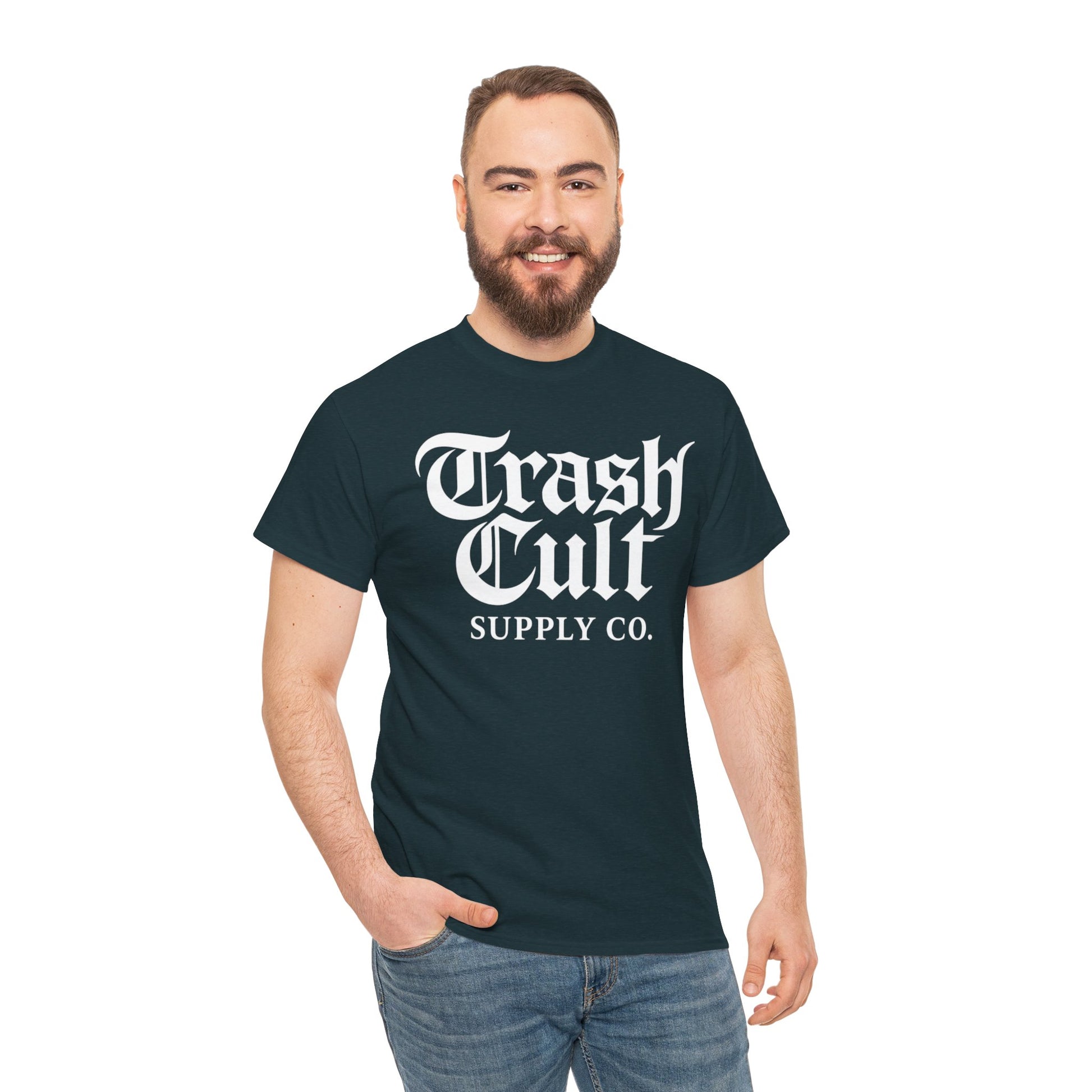 Trash Cult Gothic Logo Shirt – White Cyber Gothic Print on Gildan 5000