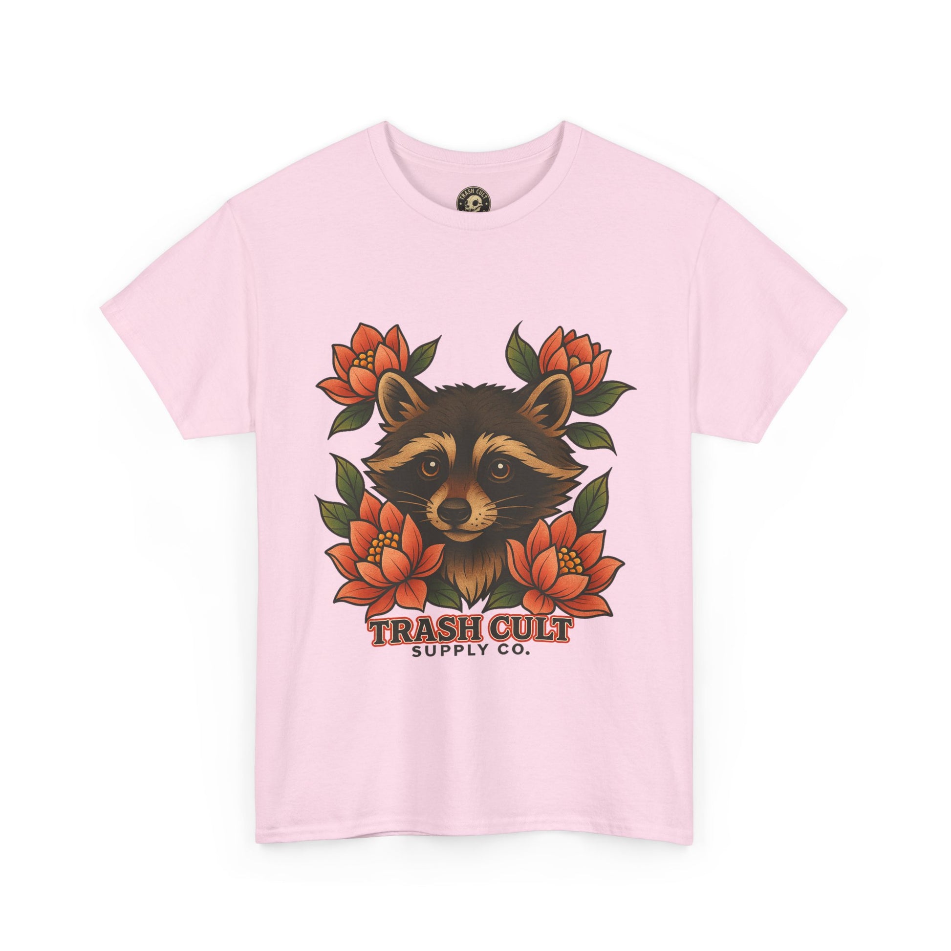 Neo-Traditional Raccoon & Lotus Tattoo Shirt – Trash Cult Supply Co. – Gildan 5000