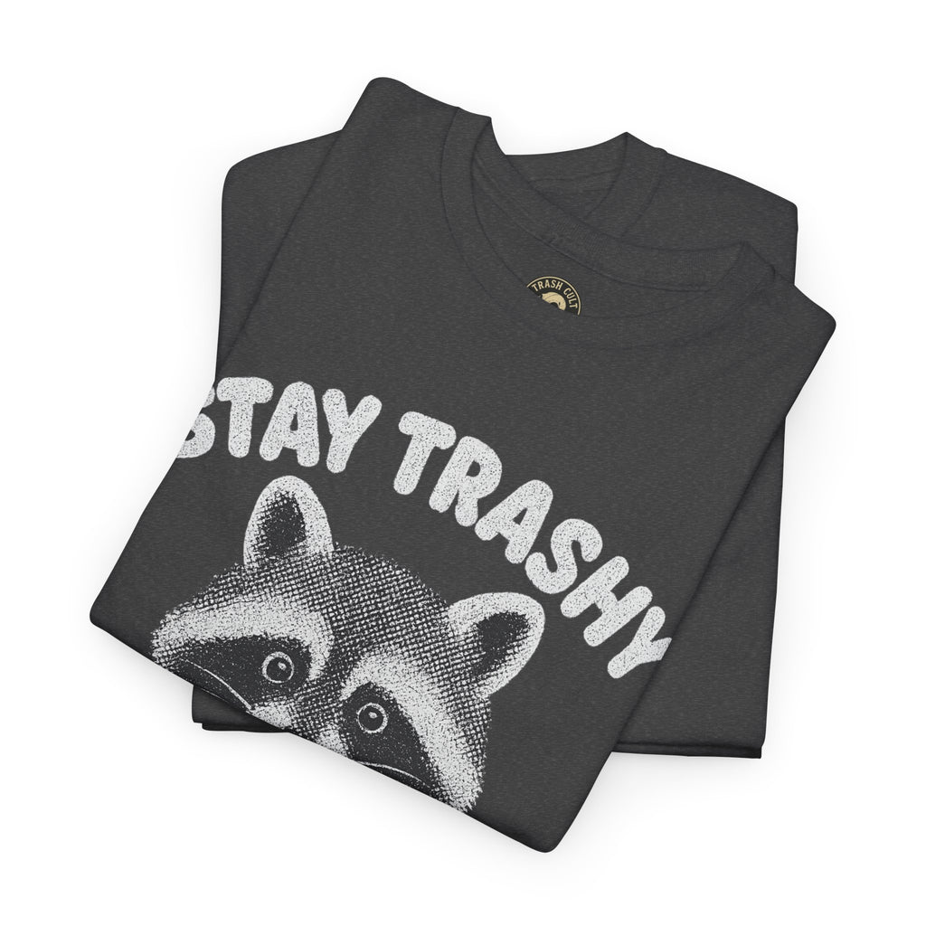 Stay Trashy Raccoon Iced Coffee Shirt – Halftone All White Design | Trash Cult Supply Co.