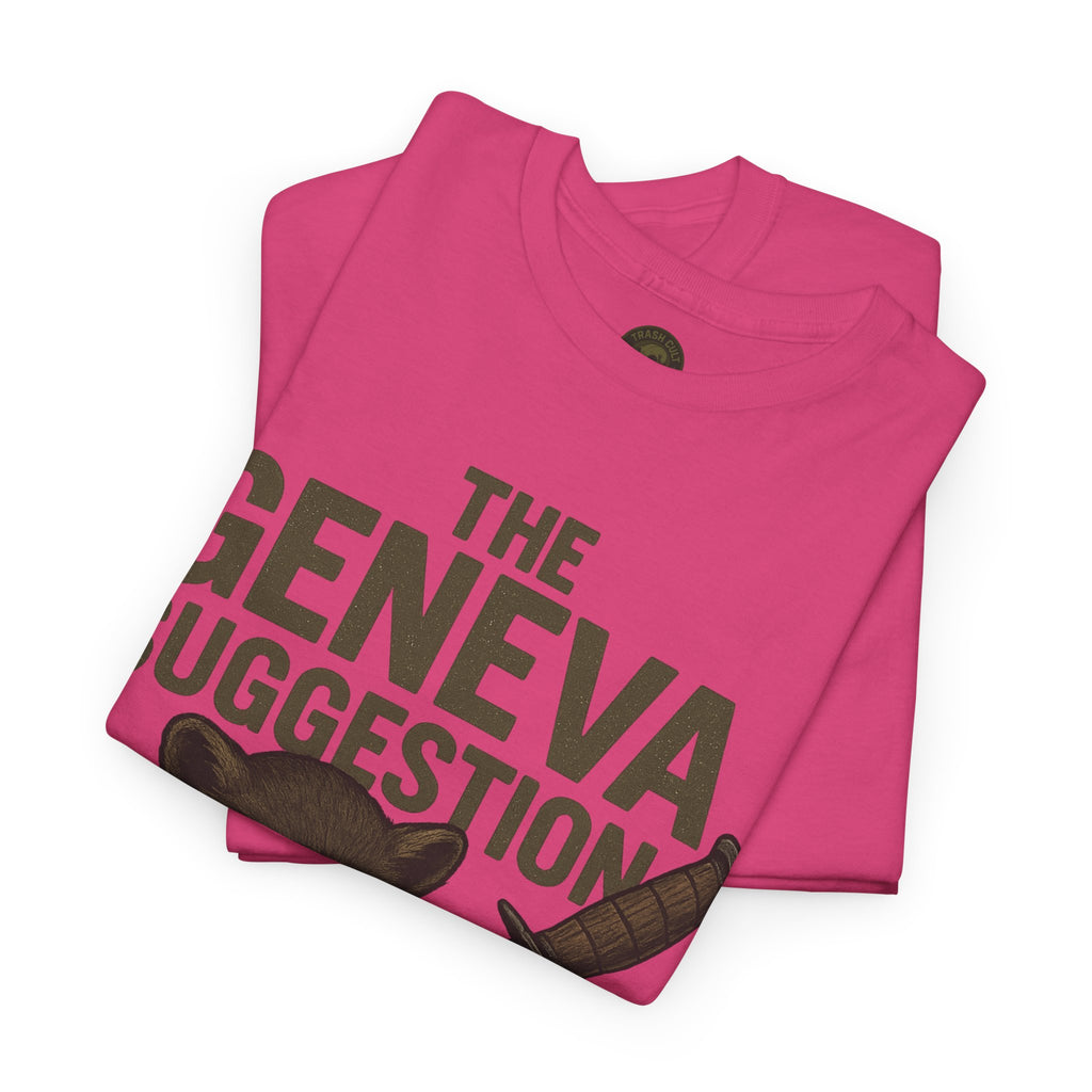The Geneva Suggestion T-Shirt – Tactical Raccoon Dark Humor Tee | Trash Cult Supply Co. | Gildan 5000