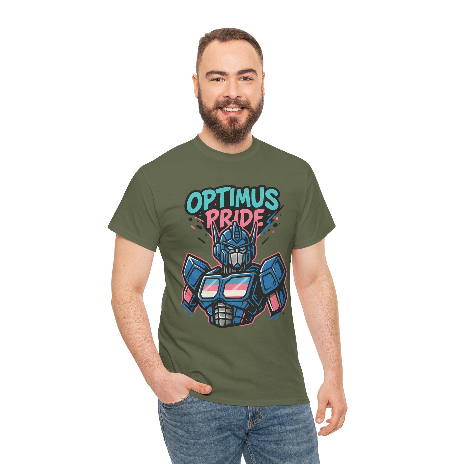 Optimus Pride T-Shirt – Trans Pride Robot Graphic Tee | Gildan 5000 Unisex Shirt
