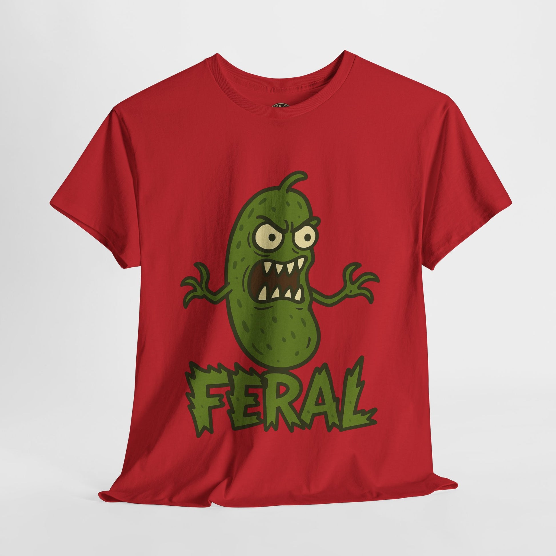 Feral Pickle Cartoon Tee – Trashcore Angry Pickle Shirt – Gildan 5000 Unisex Heavy Cotton
