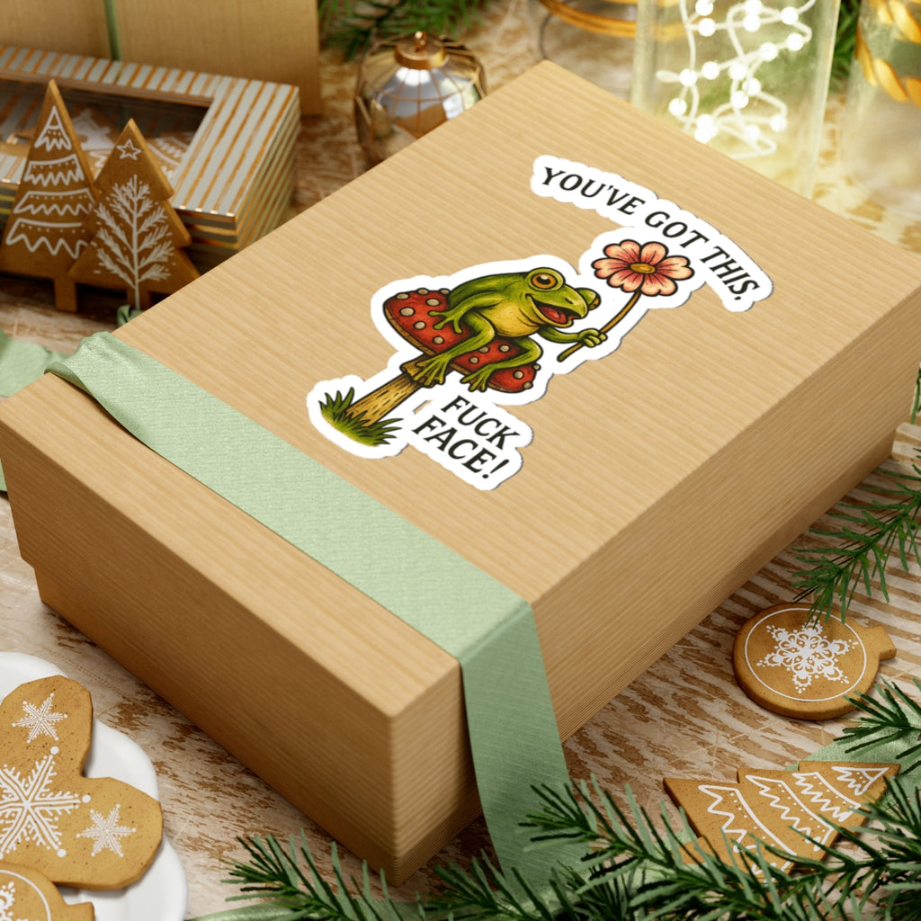 Kiss-Cut Stickers: Motivational Frog Design for Laptops, Journals, Water Bottles, Gifts, Fun Decor