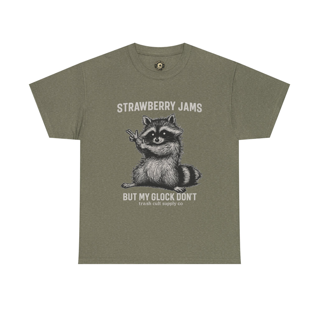 Strawberry Jams But My Glock Don’t Raccoon Shirt – Trash Cult Supply Co. Gildan 5000 Tee
