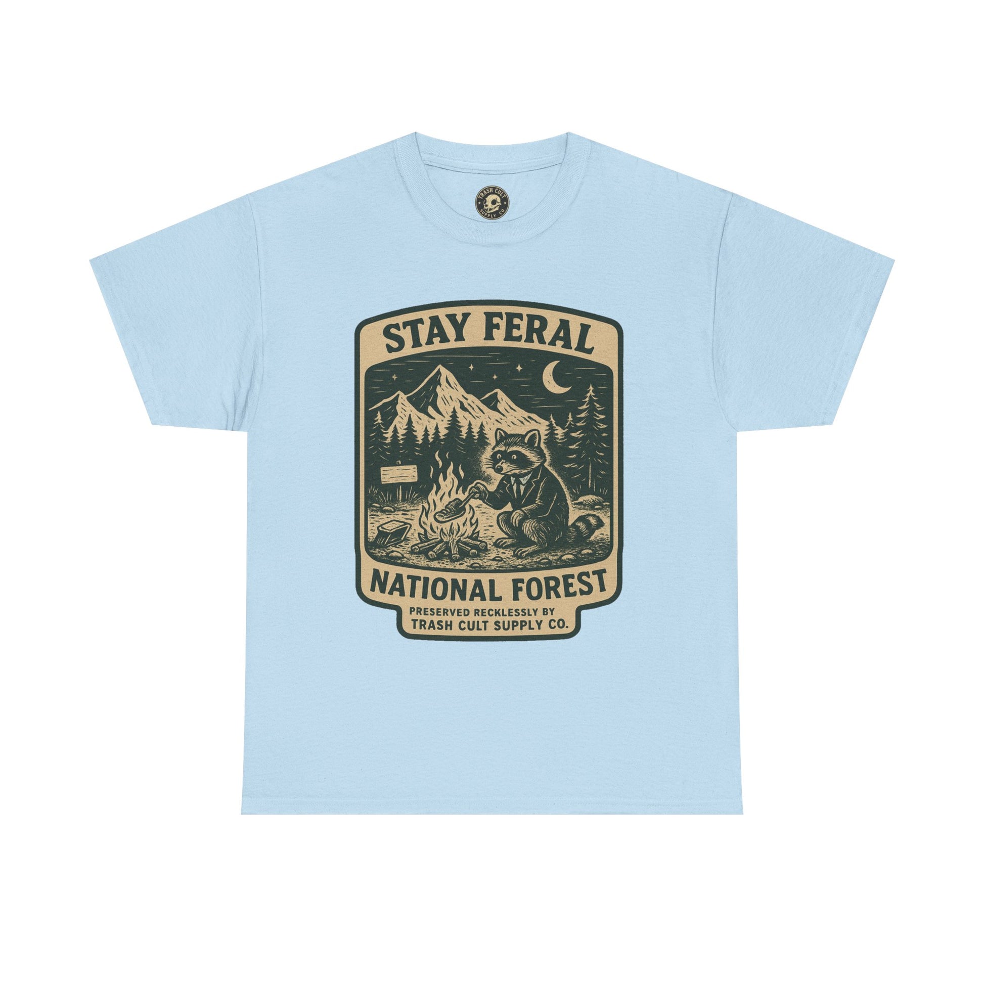 Stay Feral National Forest Shirt – Vintage Raccoon Camping Tee – Trash Cult Supply Co – Gildan 5000