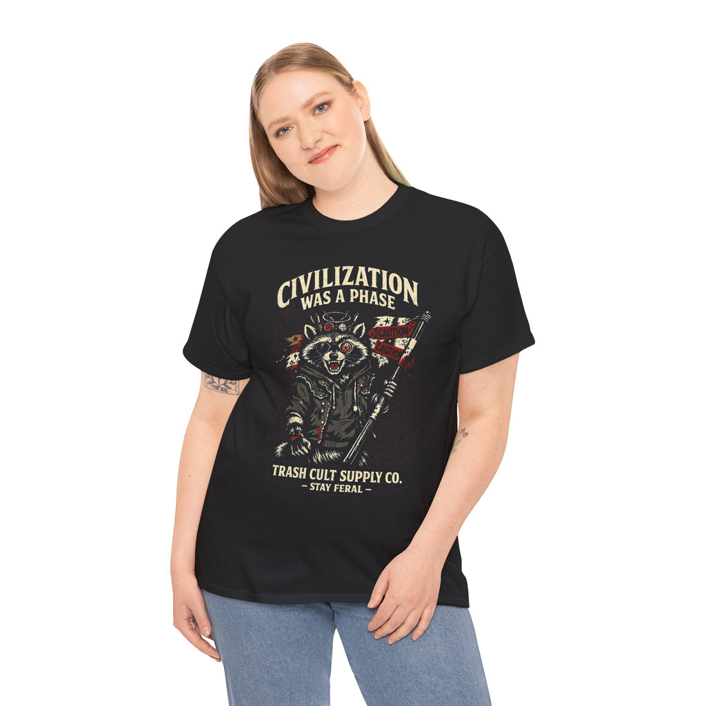 Civilization Was a Phase Raccoon Graphic Tee — Vintage Patriotic Trash Cult Design