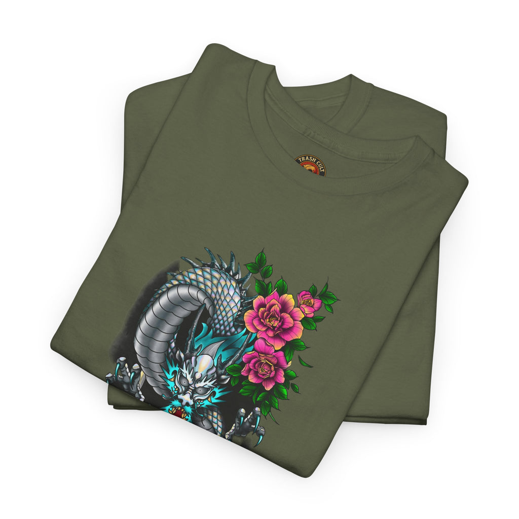 Mythic Dragon & Peonies Tattoo T-Shirt – Lara Davenport x Trash Cult Supply Co. Collab (Gildan 5000)