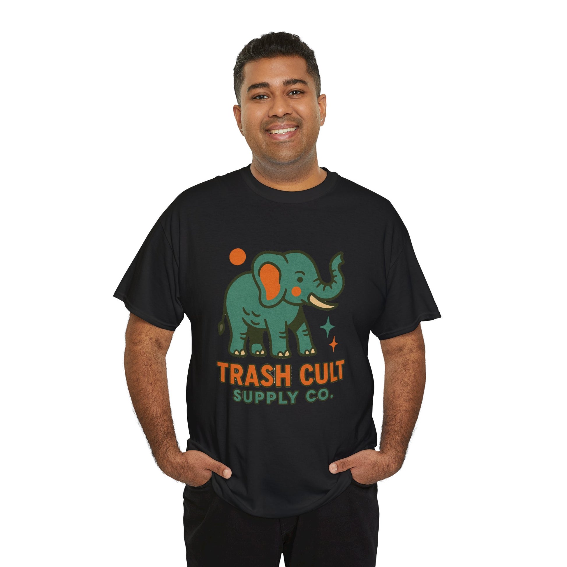 Trash Cult Elephant Unisex Heavy Cotton Tee, Eco-Friendly Shirt, Cool Casual Tee, Gift for Animal Lovers, Vintage Style T-Shirt