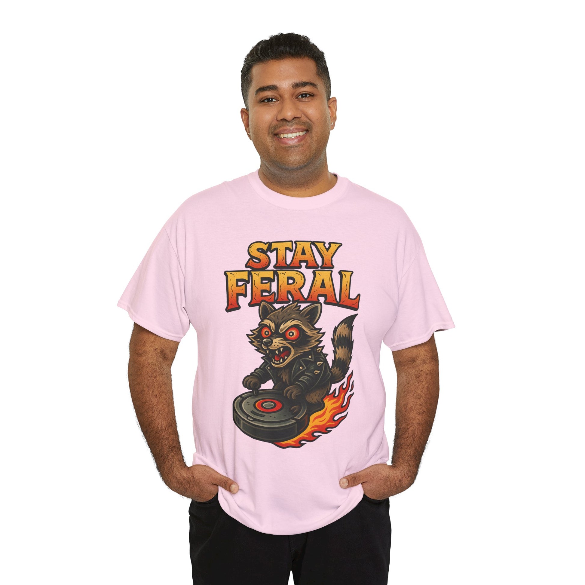 Stay Feral Roomba Raccoon T-Shirt – Bold New School Tattoo Style | Trash Cult Supply Co
