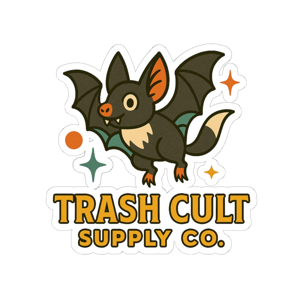 Retro Bat Sticker – Trash Cult Supply Co. | Mid-Century Halloween Aesthetic Kiss Cut Vinyl Sticker