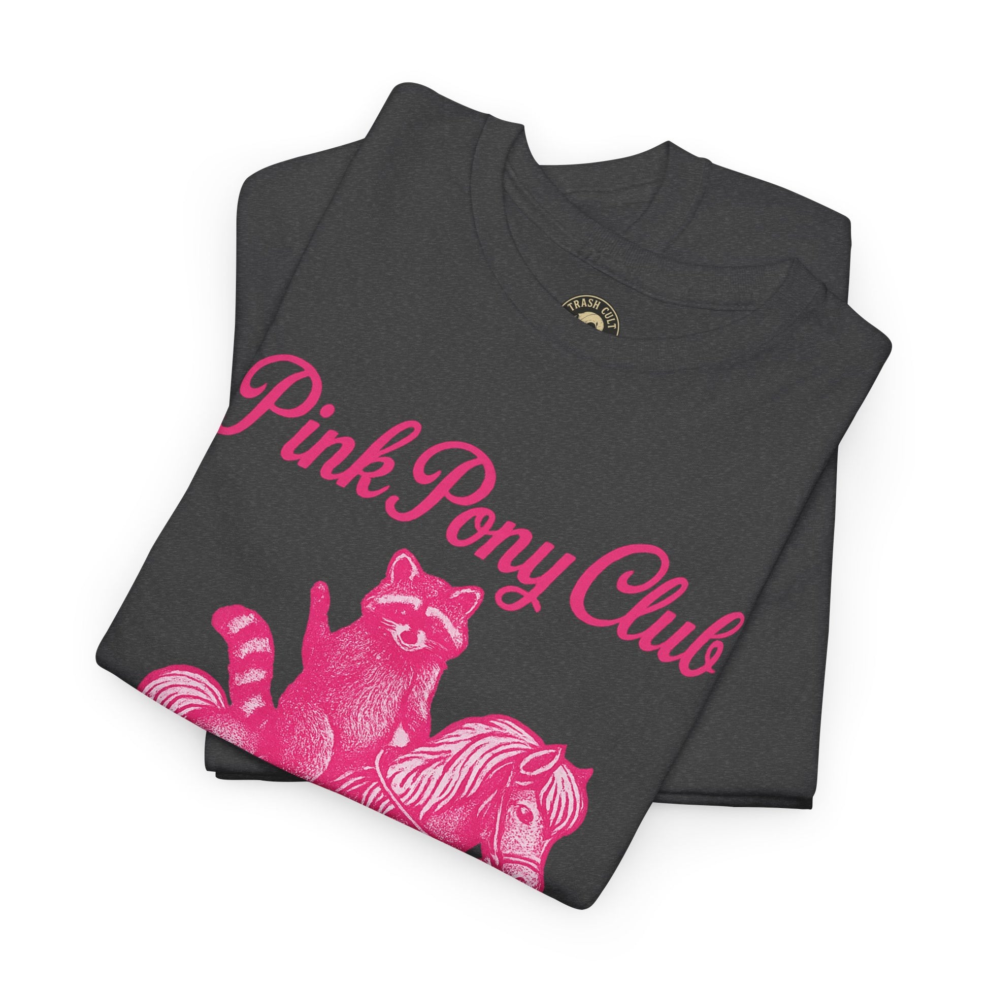 Pink Pony Club Raccoon Riding Pony Shirt – Vintage Hot Pink Halftone Tee by Trash Cult Supply Co
